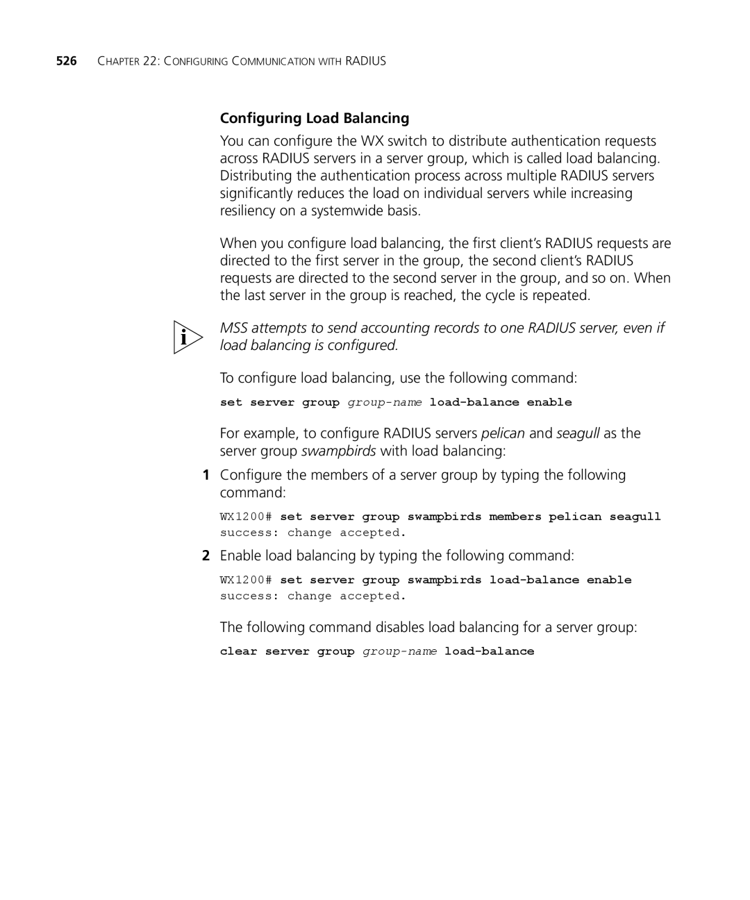 3Com WX1200 3CRWX120695A manual Configuring Load Balancing, To configure load balancing, use the following command 