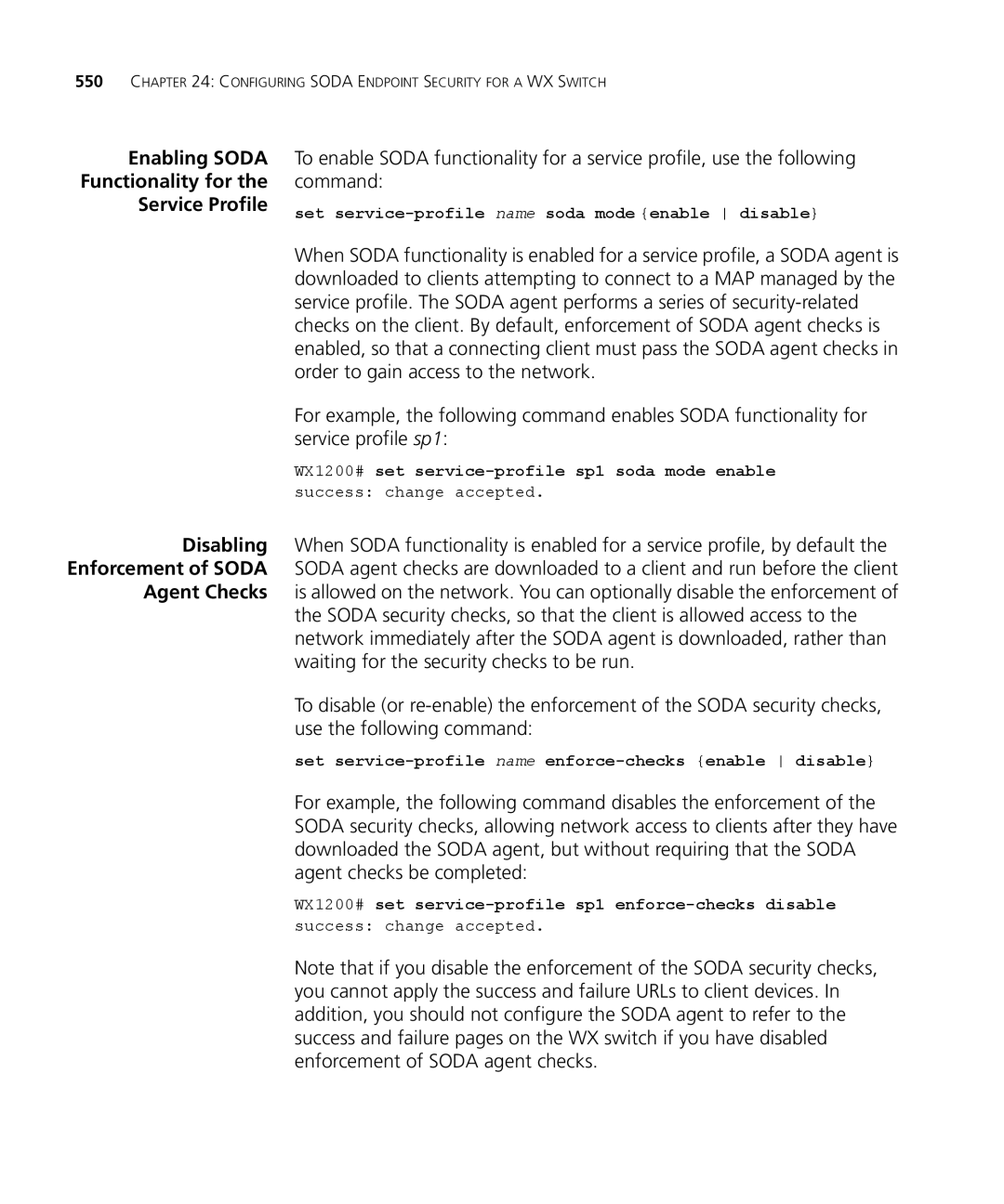 3Com WX1200 3CRWX120695A, WXR100 3CRWXR10095A, WX4400 3CRWX440095A manual Enabling Soda Functionality for the Service Profile 