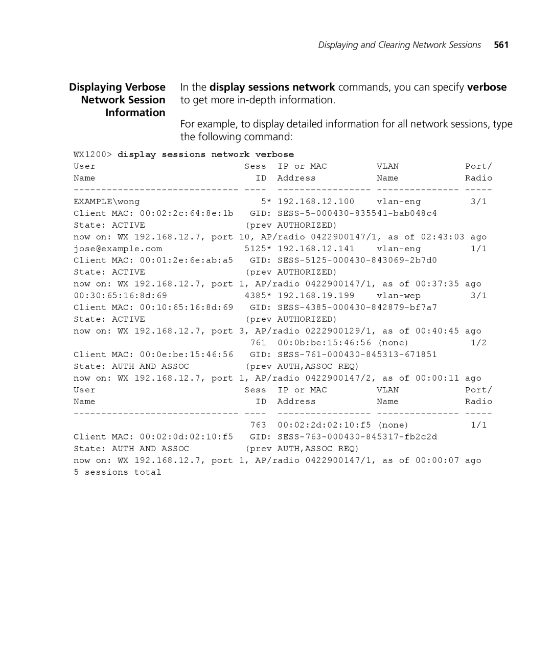 3Com WX4400 3CRWX440095A, WXR100 3CRWXR10095A manual Network Session to get more in-depth information, Information 