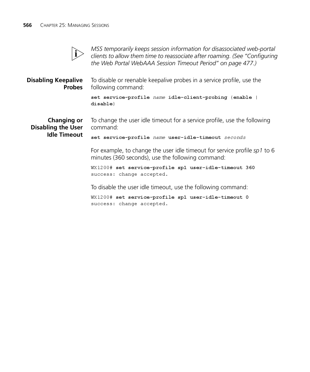 3Com WX1200 3CRWX120695A, WXR100 3CRWXR10095A, WX4400 3CRWX440095A manual Changing or Disabling the User Idle Timeout 