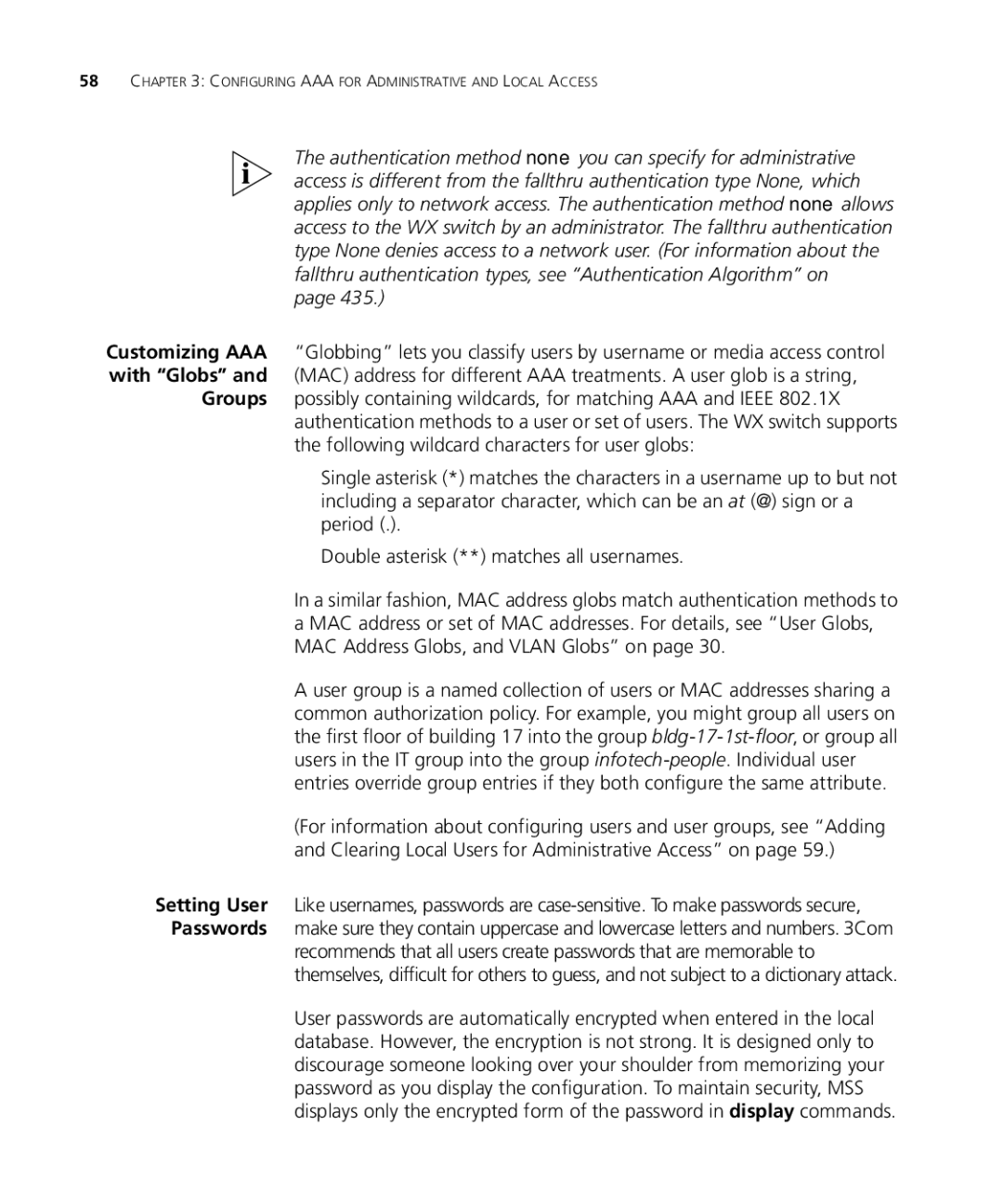 3Com WX1200 3CRWX120695A, WXR100 3CRWXR10095A, WX4400 3CRWX440095A manual Configuring AAA for Administrative and Local Access 