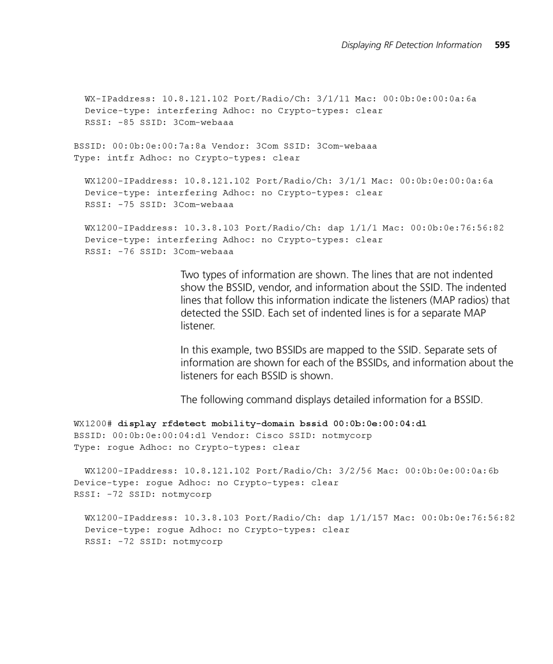3Com WX2200 3CRWX220095A, WXR100 3CRWXR10095A, WX4400 3CRWX440095A, WX1200 3CRWX120695A Displaying RF Detection Information 