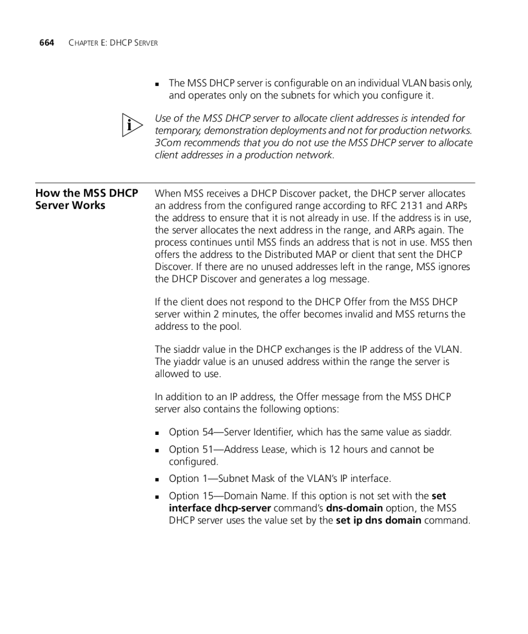 3Com WXR100 3CRWXR10095A, WX4400 3CRWX440095A, WX1200 3CRWX120695A, WX2200 3CRWX220095A manual Chapter E Dhcp Server 