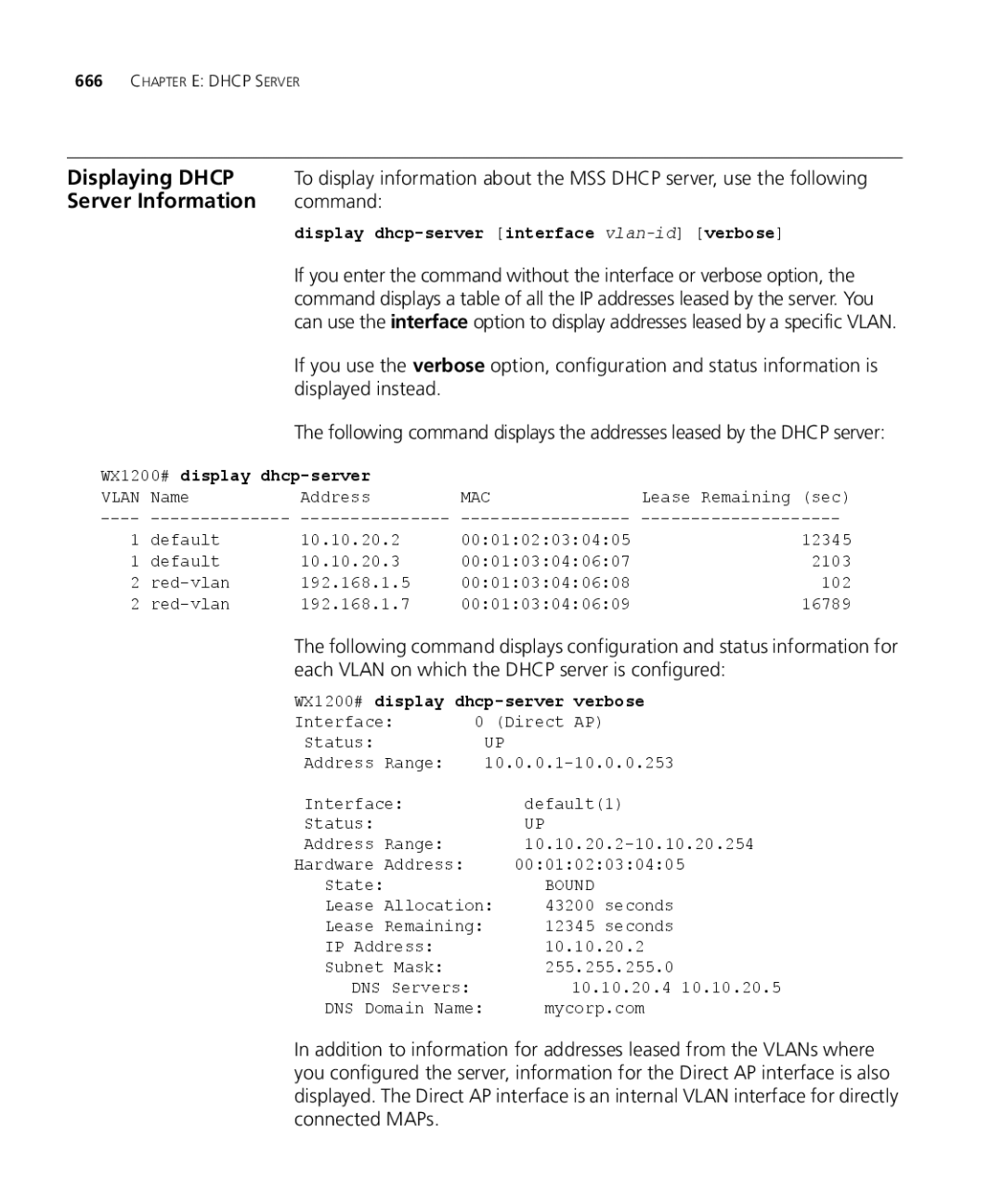 3Com WX1200 3CRWX120695A, WXR100 3CRWXR10095A, WX4400 3CRWX440095A Displaying Dhcp, Server Information, Displayed instead 