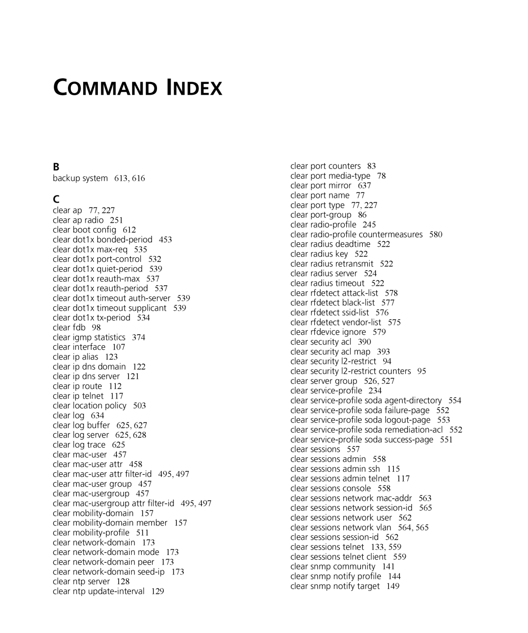 3Com WX2200 3CRWX220095A, WXR100 3CRWXR10095A, WX4400 3CRWX440095A, WX1200 3CRWX120695A manual Command Index 