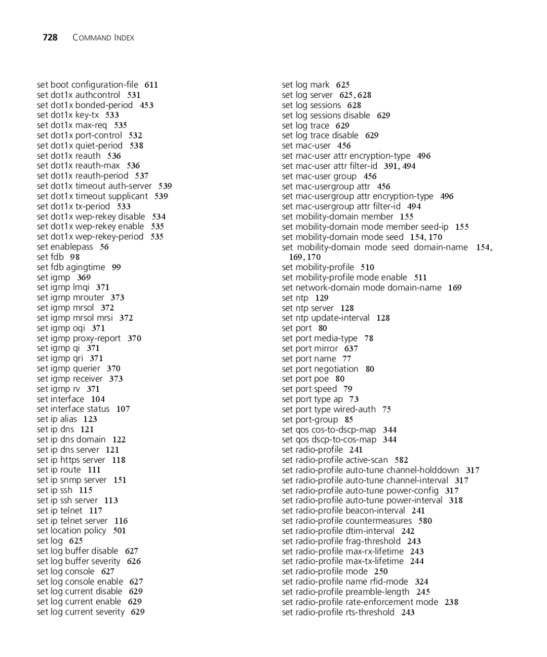 3Com WX1200 3CRWX120695A, WXR100 3CRWXR10095A, WX4400 3CRWX440095A, WX2200 3CRWX220095A manual Command Index 