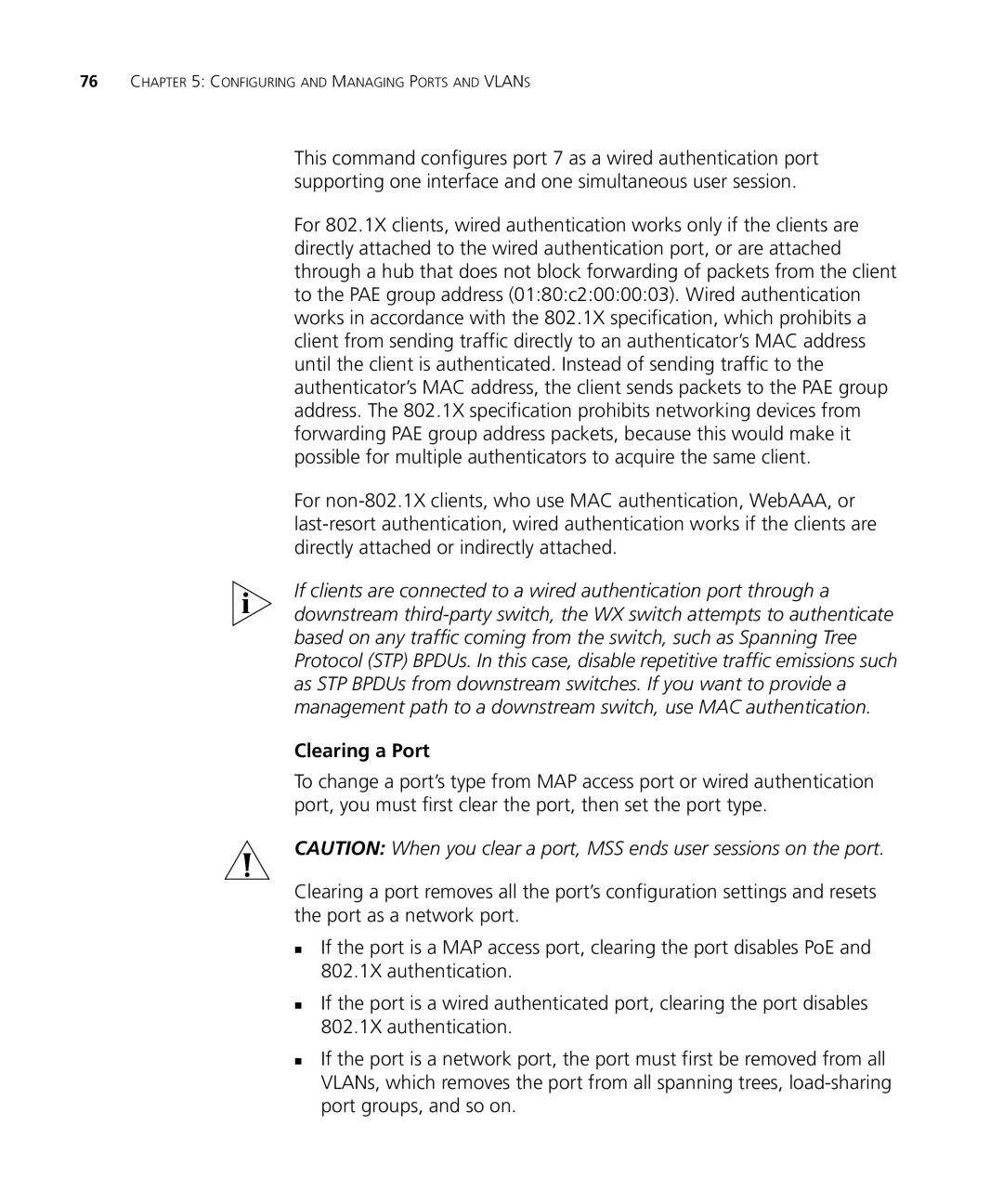 3Com WXR100 3CRWXR10095A, WX4400 3CRWX440095A, WX1200 3CRWX120695A, WX2200 3CRWX220095A manual Clearing a Port 