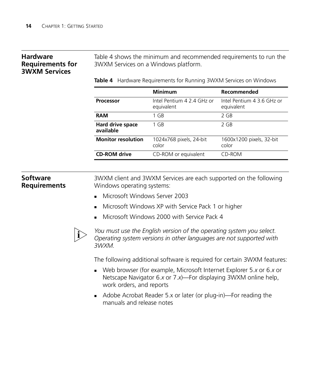 3Com WX1200 3CRWX120695A, WXR100 3CRWXR10095A manual Software, Requirements, 3WXM Services on a Windows platform 