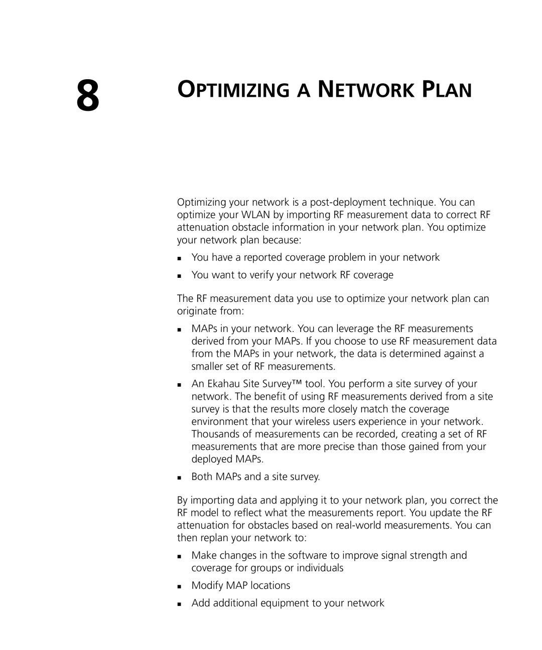 3Com WXR100 3CRWXR10095A, WX4400 3CRWX440095A, WX1200 3CRWX120695A manual Optimizing a Network Plan 