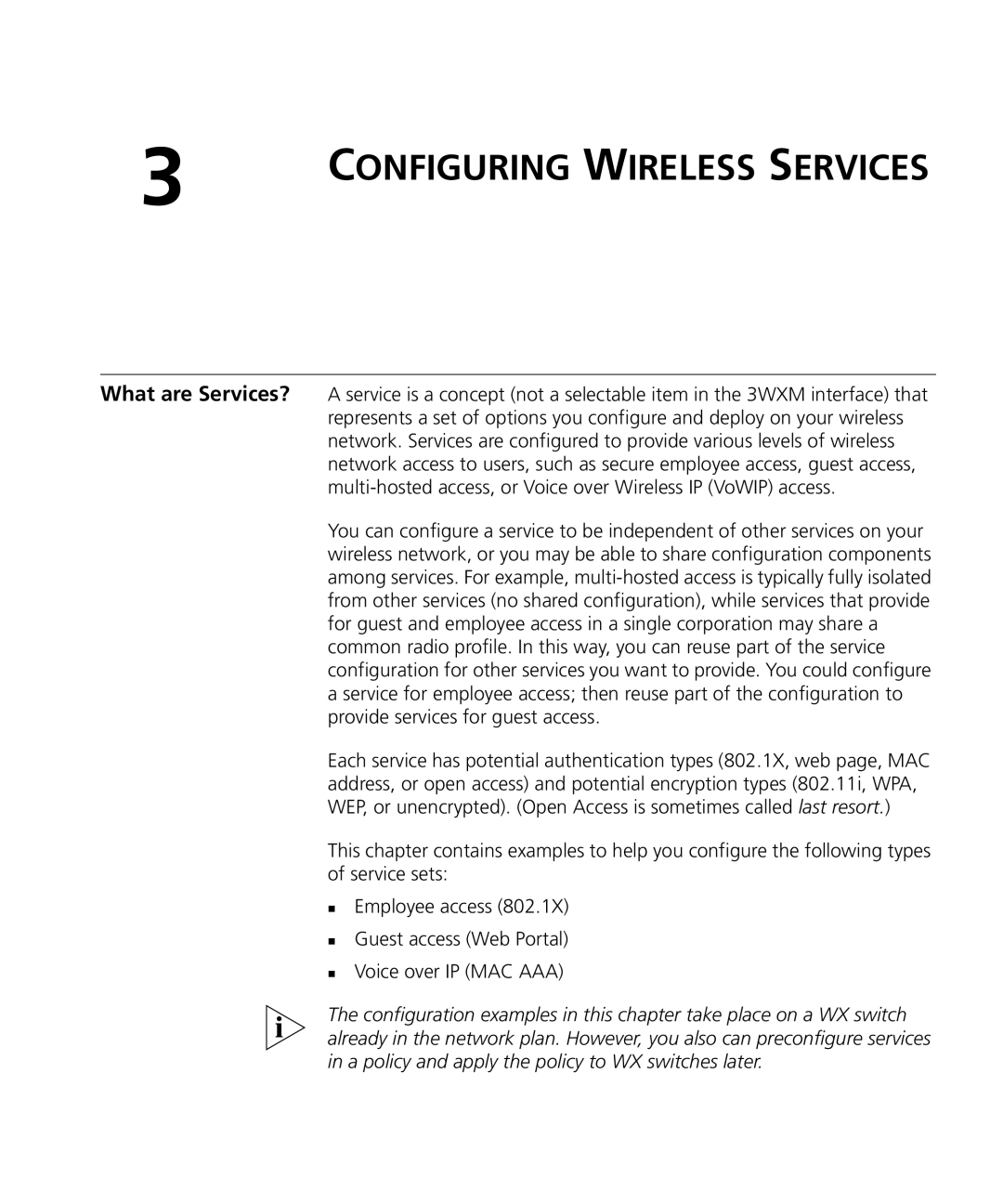 3Com WX4400 3CRWX440095A, WXR100 3CRWXR10095A, WX1200 3CRWX120695A manual Configuring Wireless Services 