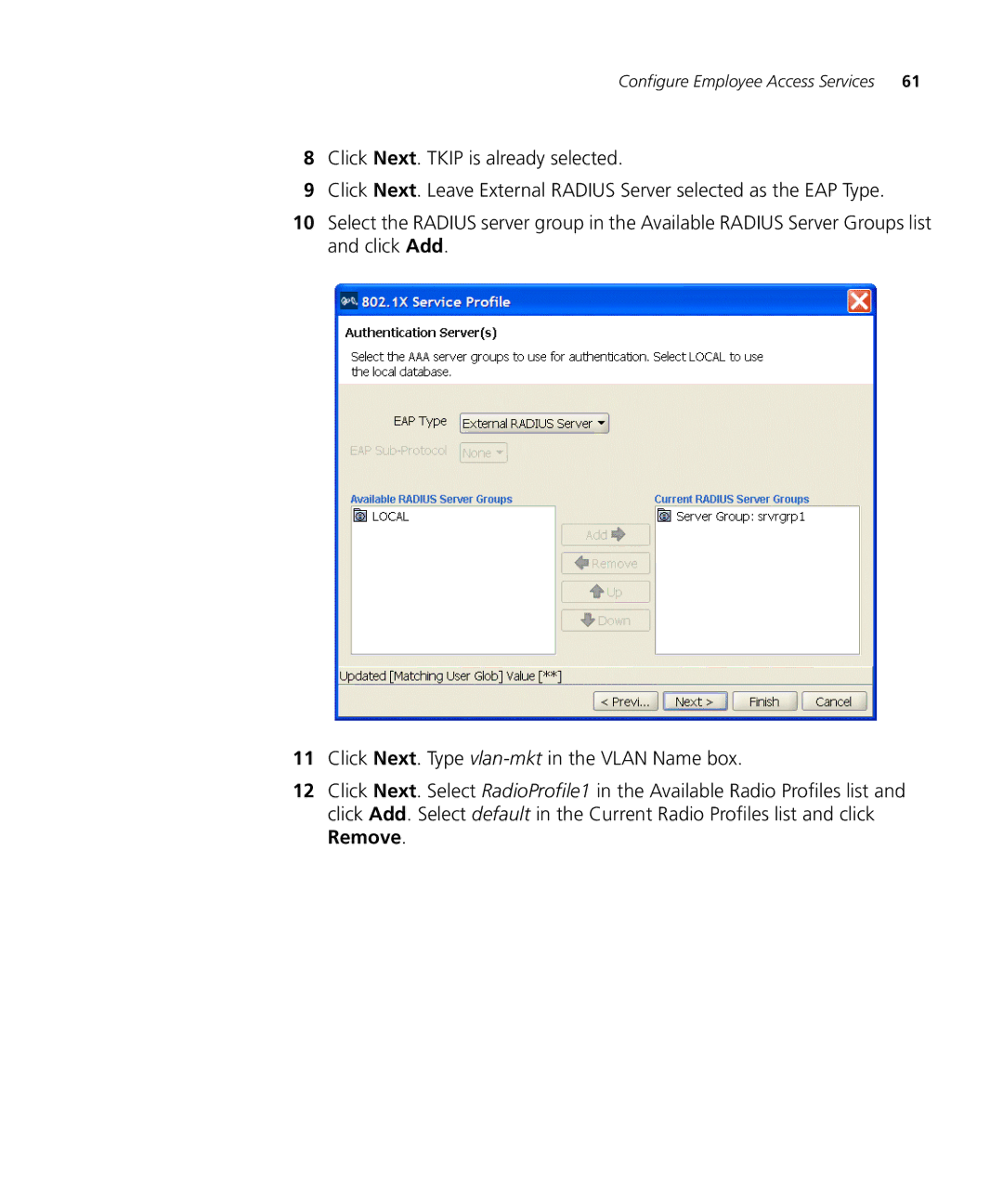 3Com WX4400 3CRWX440095A, WXR100 3CRWXR10095A, WX1200 3CRWX120695A manual Configure Employee Access Services 