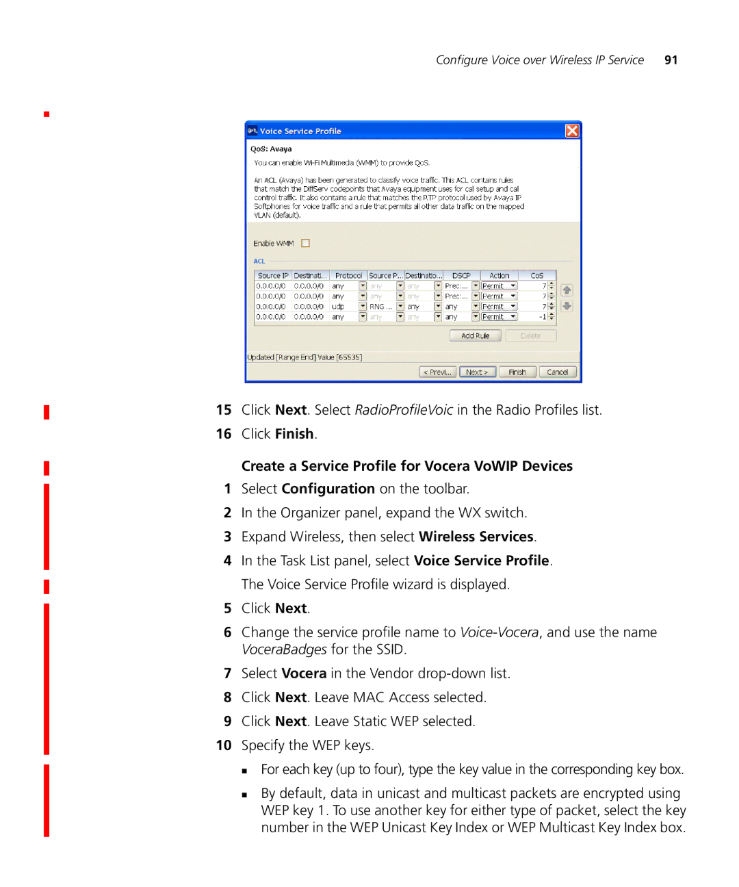 3Com WX4400 3CRWX440095A, WXR100 3CRWXR10095A, WX1200 3CRWX120695A manual Create a Service Profile for Vocera VoWIP Devices 