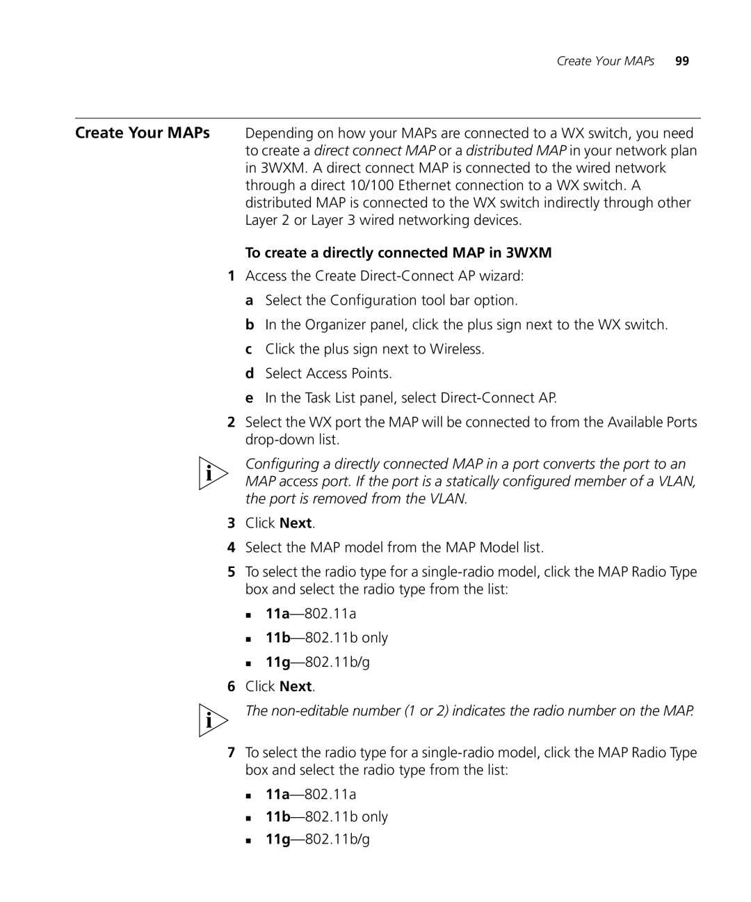 3Com WXR100 3CRWXR10095A, WX4400 3CRWX440095A, WX1200 3CRWX120695A manual To create a directly connected MAP in 3WXM 