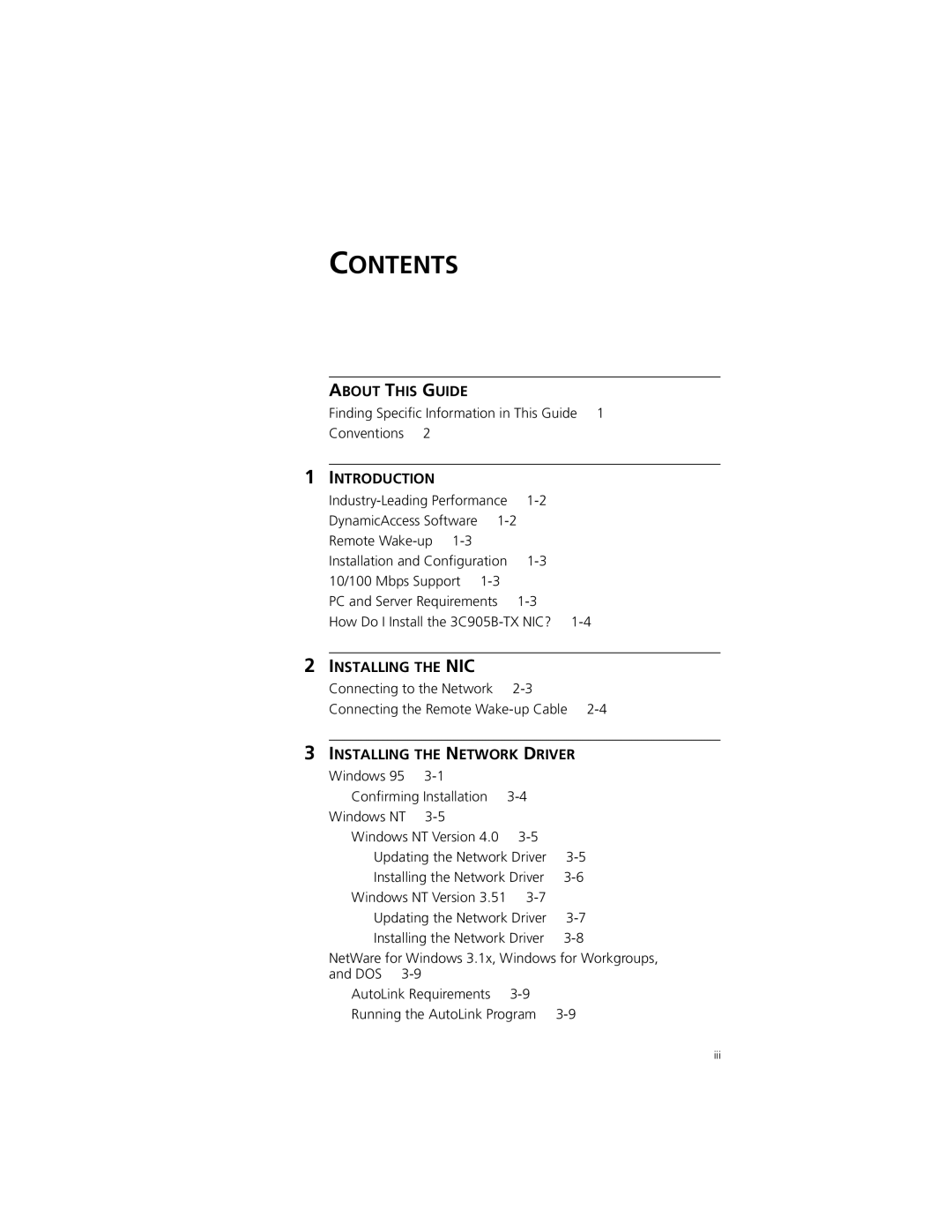 3Com XL PCI manual Contents 