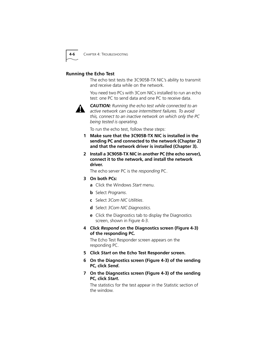 3Com XL PCI manual Running the Echo Test, On both PCs 