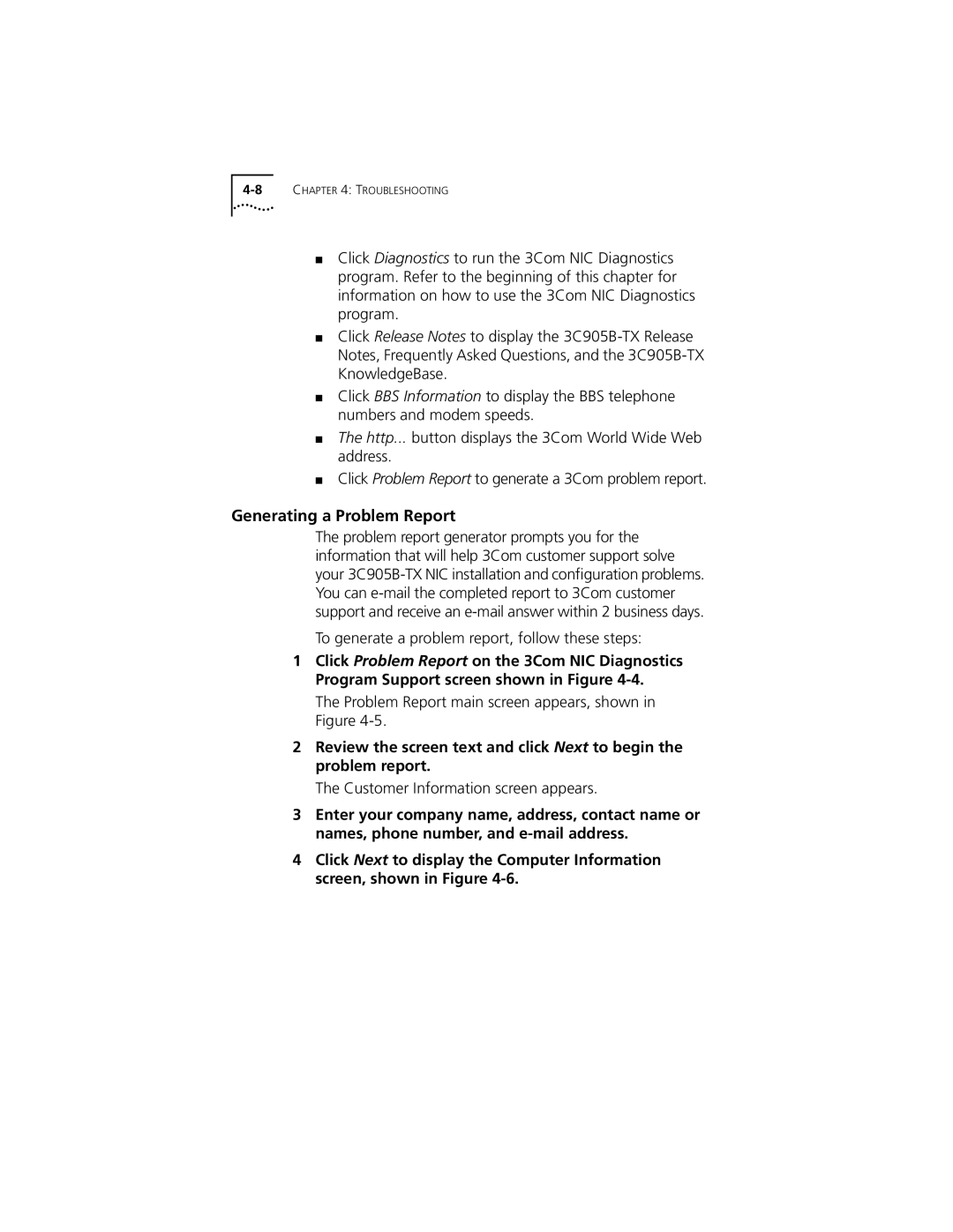 3Com XL PCI manual Generating a Problem Report 