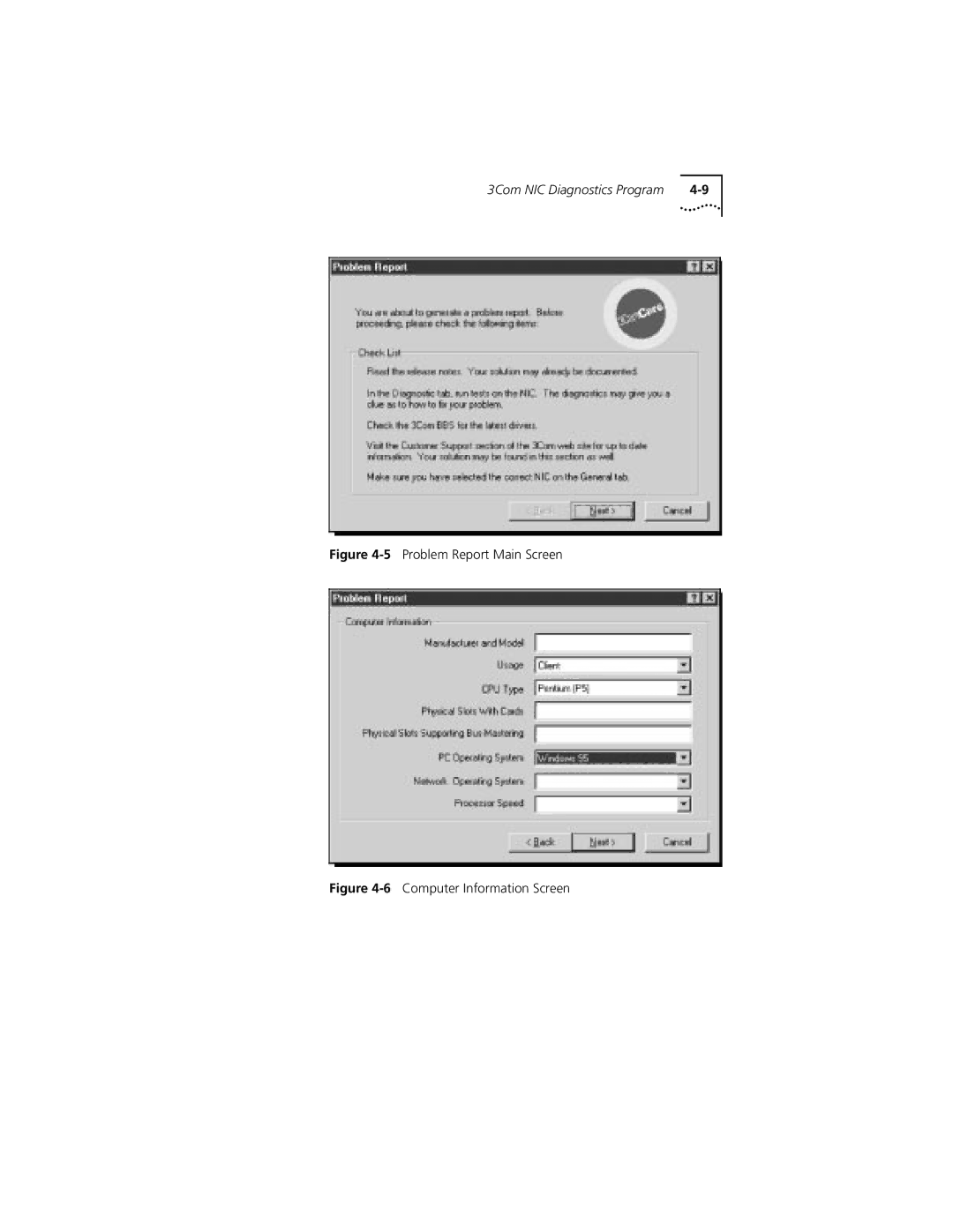 3Com XL PCI manual 5Problem Report Main Screen 