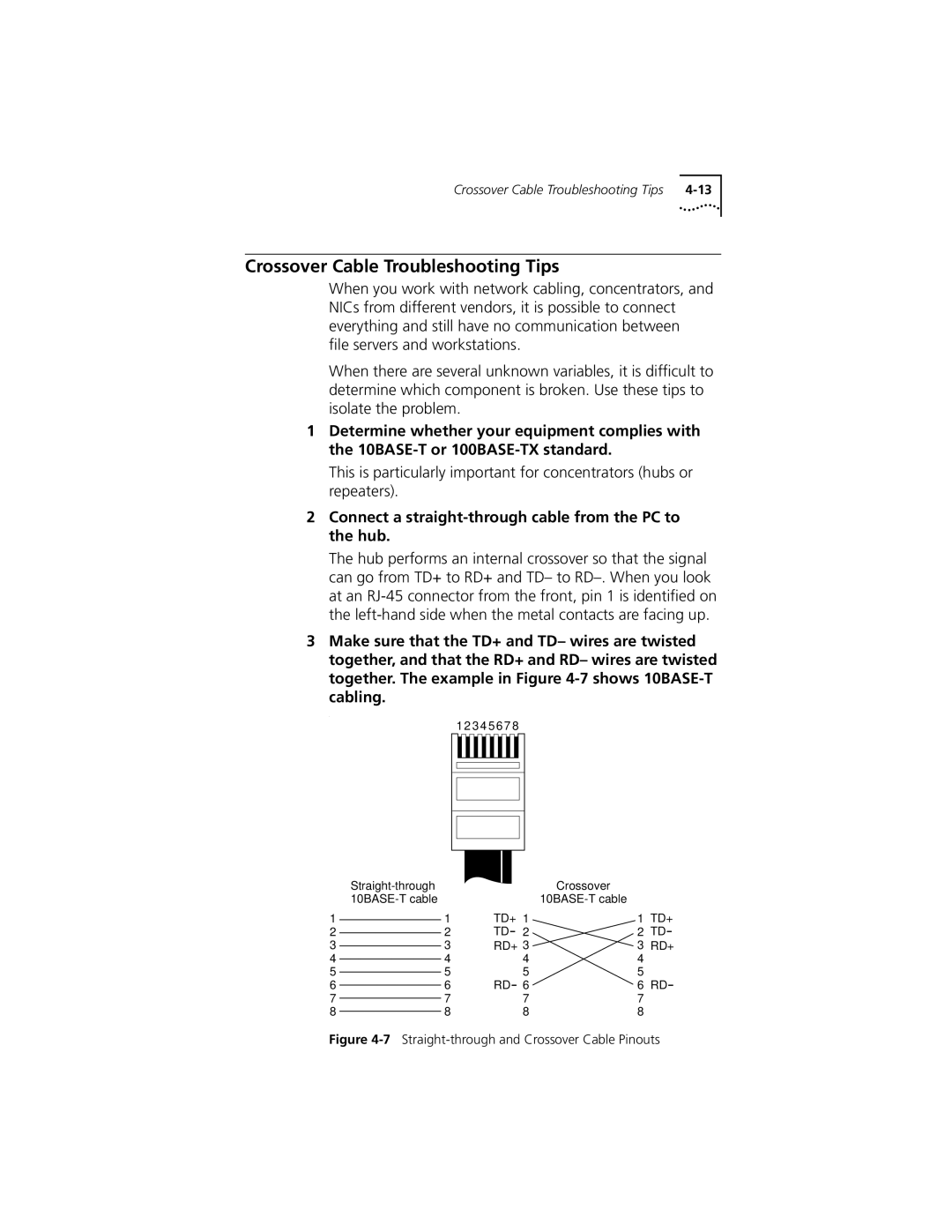 3Com XL PCI manual Crossover Cable Troubleshooting Tips, Connect a straight-through cable from the PC to the hub 