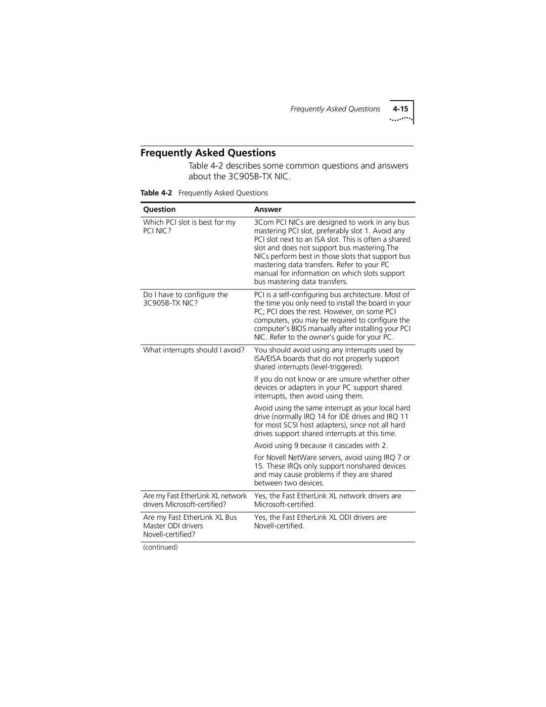 3Com XL PCI manual Frequently Asked Questions, Question Answer 