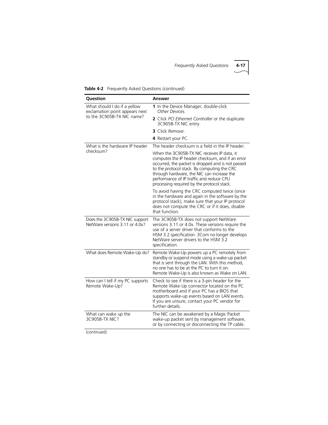 3Com XL PCI manual Question Answer 