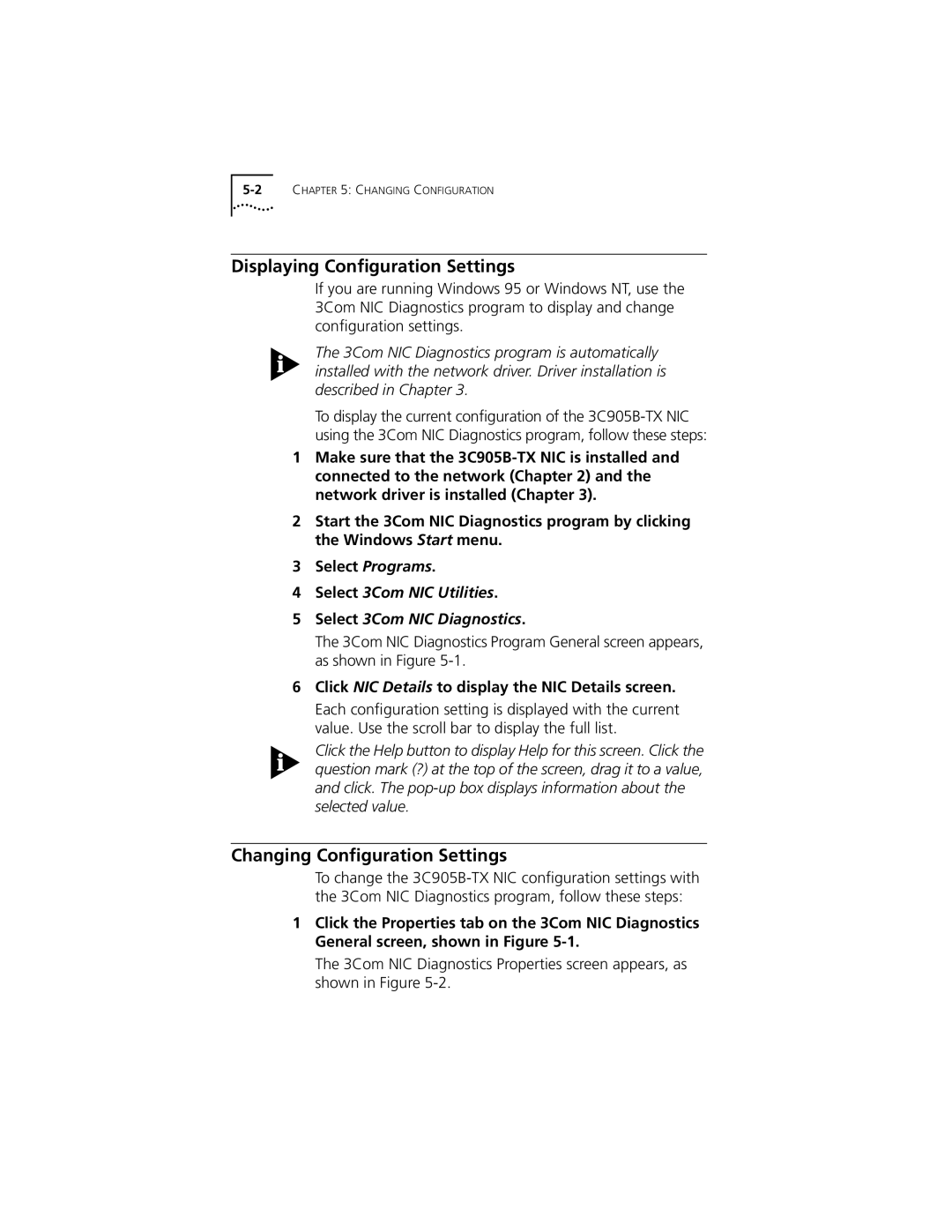 3Com XL PCI manual Displaying Conﬁguration Settings, Changing Conﬁguration Settings 