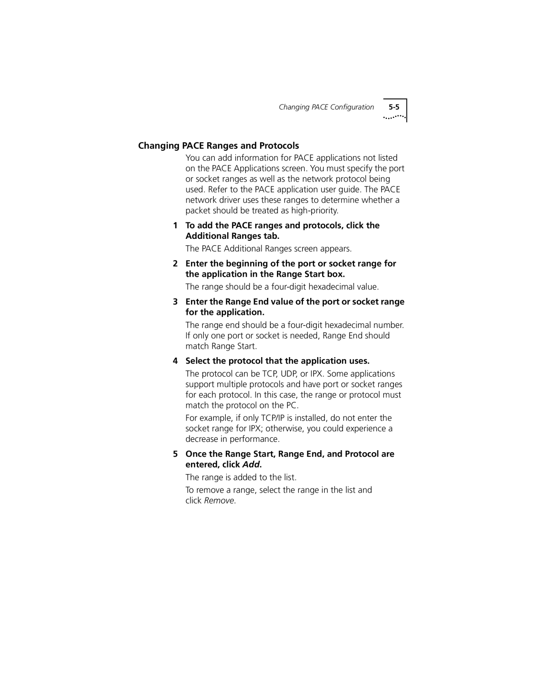 3Com XL PCI manual Changing Pace Ranges and Protocols, Select the protocol that the application uses 