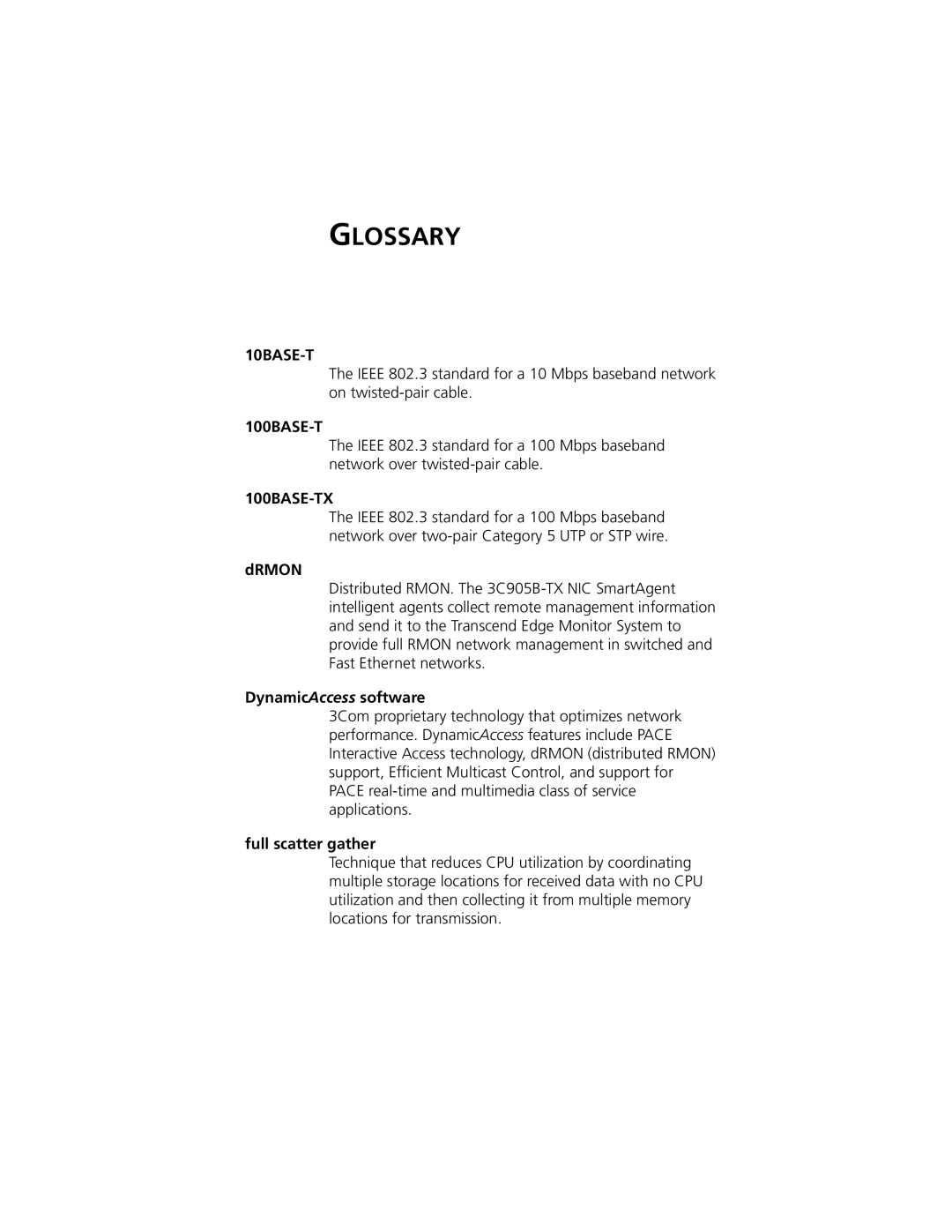 3Com XL PCI manual Glossary, Drmon, DynamicAccess software, Full scatter gather 