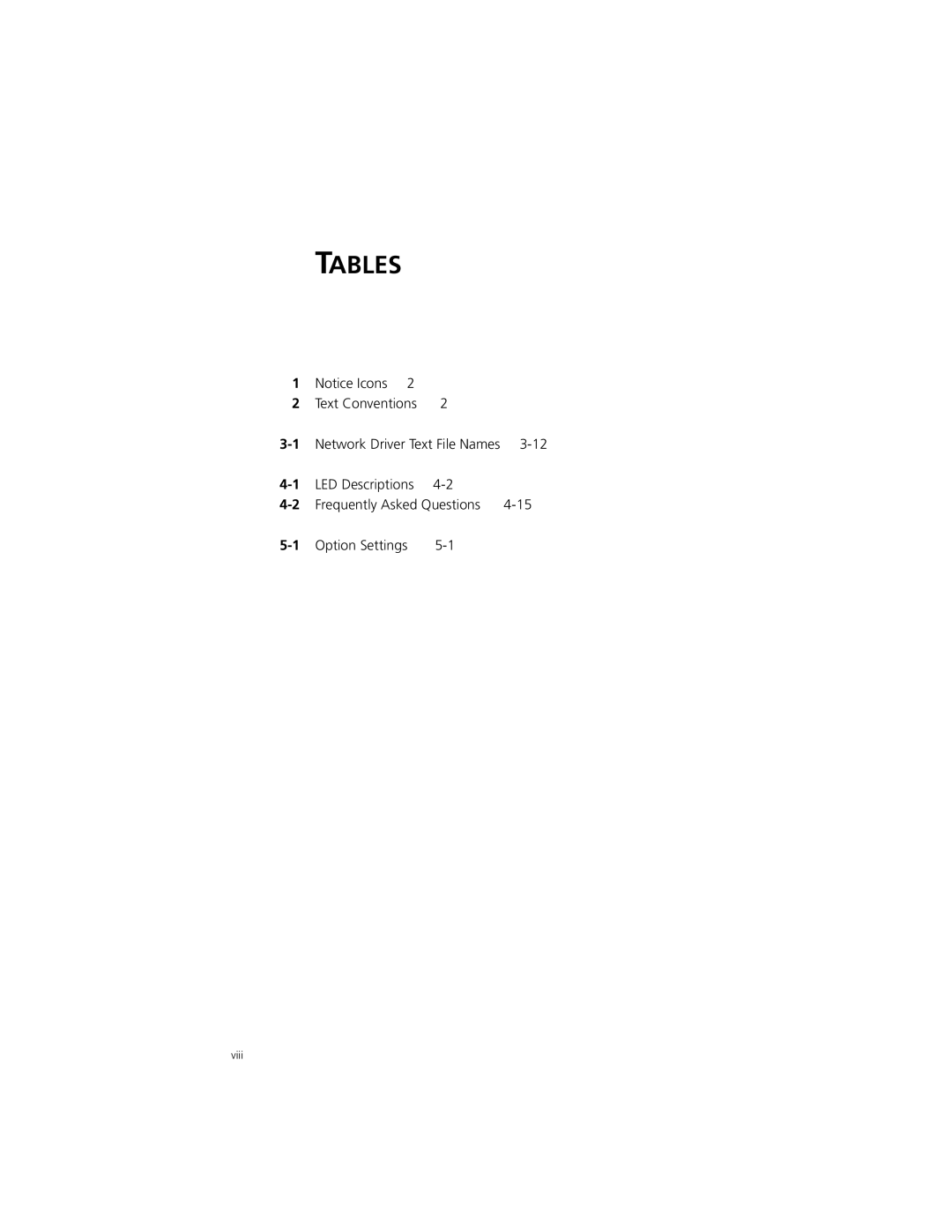 3Com XL PCI manual Tables 