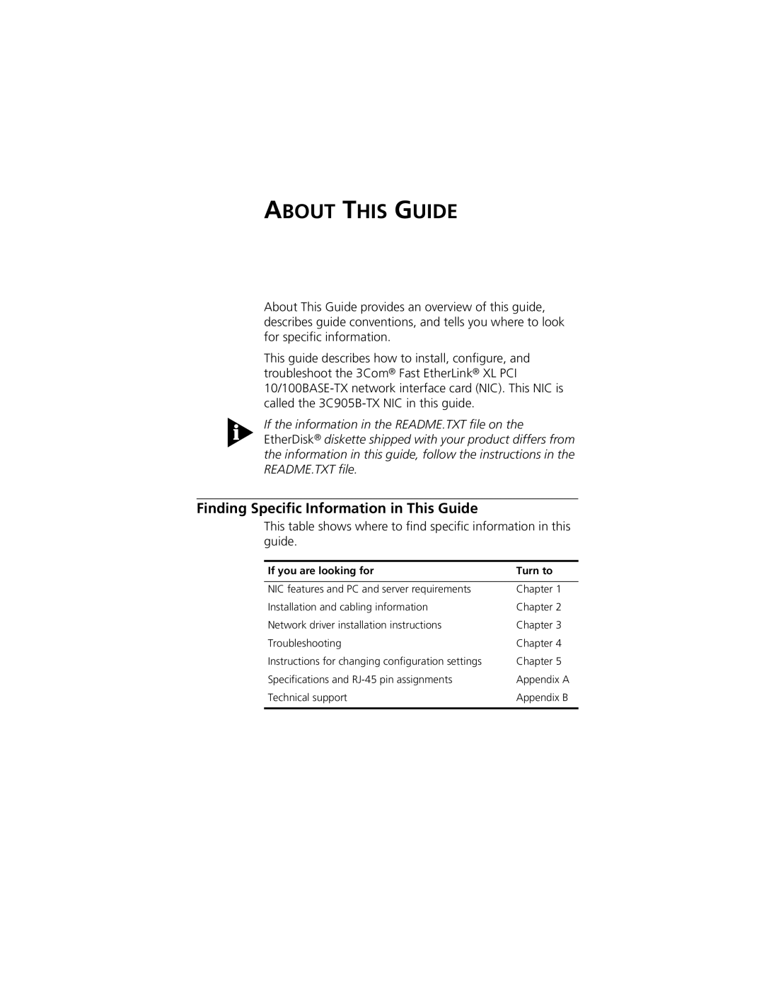 3Com XL PCI manual About this Guide, Finding Speciﬁc Information in This Guide, If you are looking for Turn to 