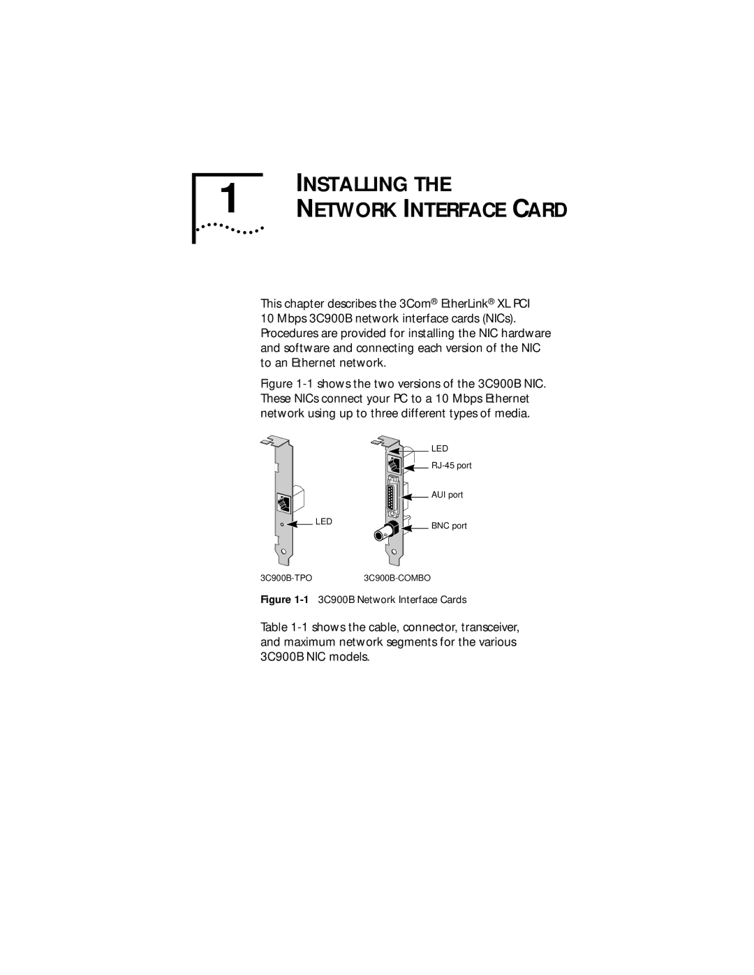 3Com XLPCI manual Installing, Network Interface Card 