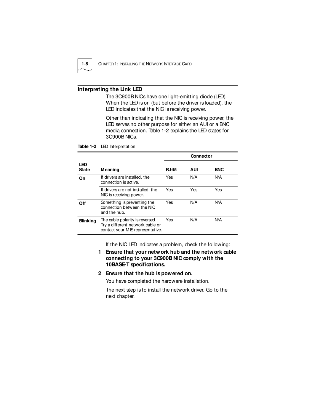 3Com XLPCI manual Interpreting the Link LED, Meaning RJ-45, State, Off, Blinking 