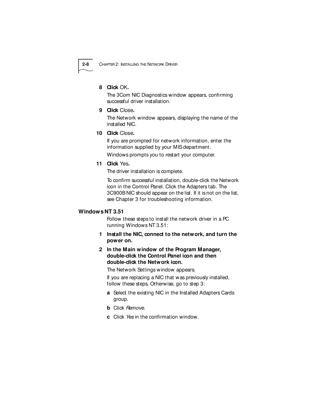 3Com XLPCI manual 8CHAPTER 2 Installing the Network Driver 