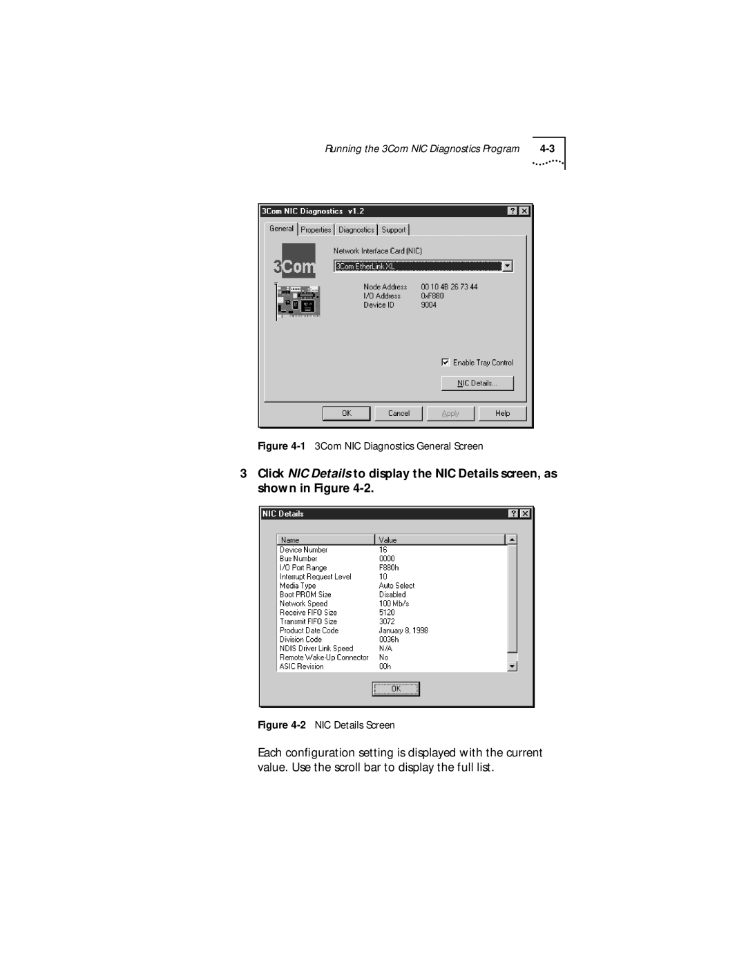 3Com XLPCI manual Running the 3Com NIC Diagnostics Program 