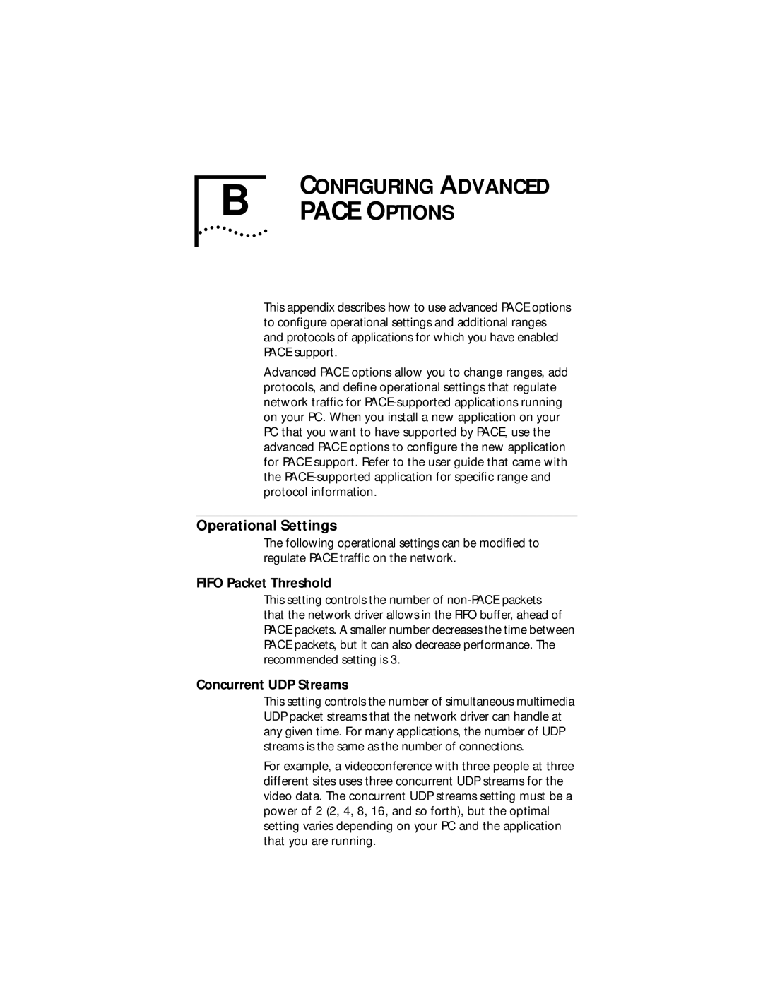 3Com XLPCI manual Operational Settings, Fifo Packet Threshold, Concurrent UDP Streams 