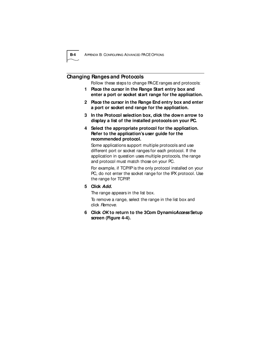 3Com XLPCI manual Changing Ranges and Protocols, Click Add 