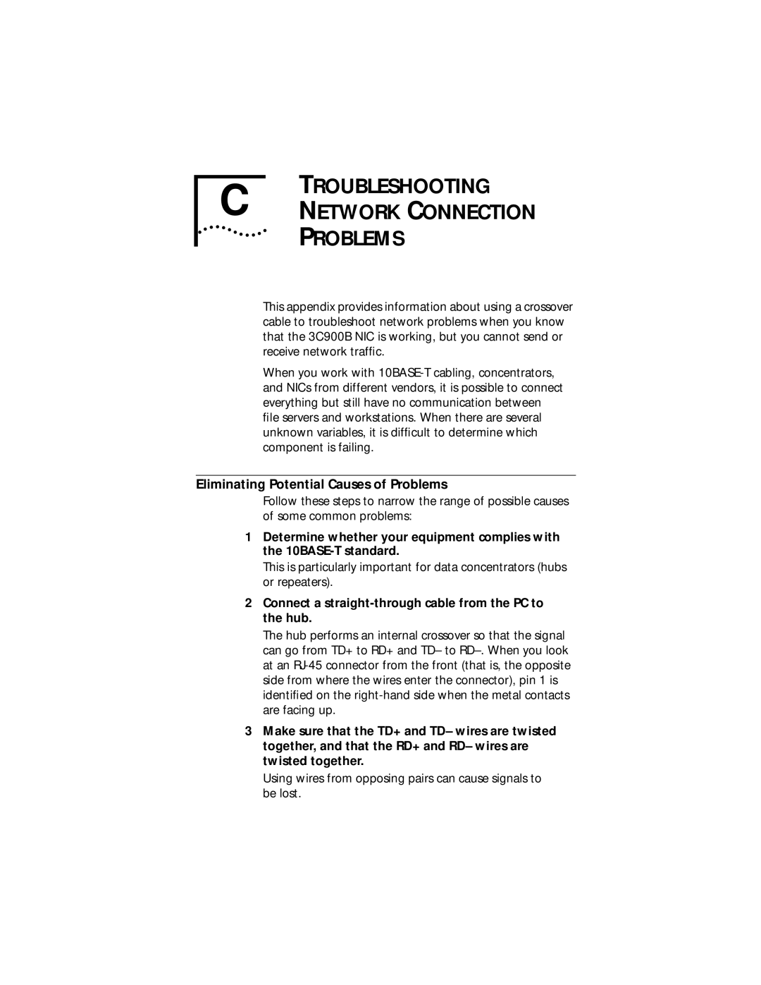 3Com XLPCI manual Troubleshooting Network Connection Problems, Eliminating Potential Causes of Problems 