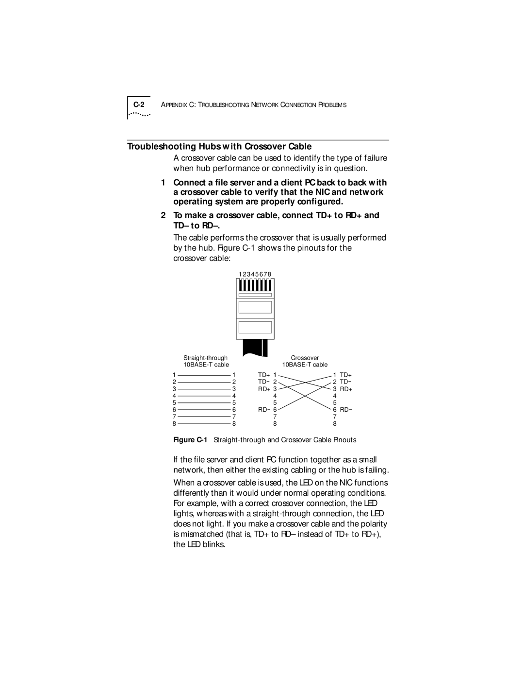 3Com XLPCI manual Troubleshooting Hubs with Crossover Cable, Crossover cable 