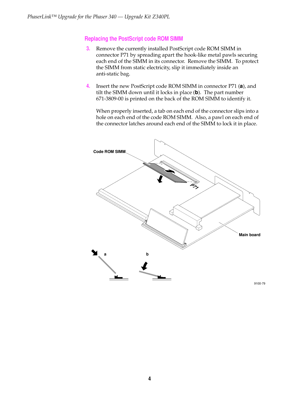 3Com Z340PL instruction sheet Replacing the PostScript code ROM Simm 