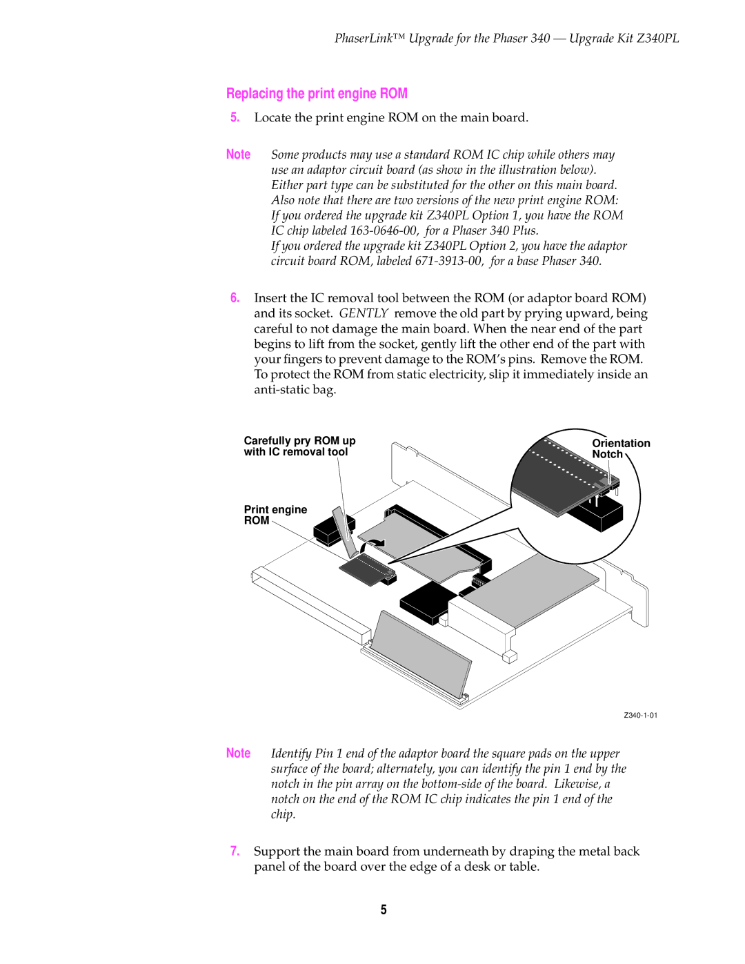 3Com Z340PL instruction sheet Replacing the print engine ROM, Locate the print engine ROM on the main board 