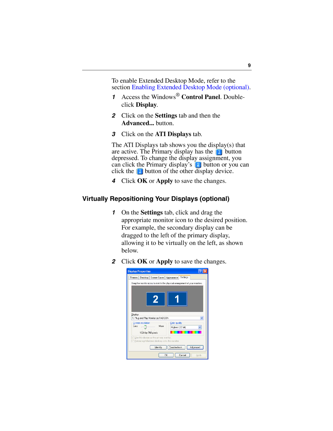 3D Connexion 137-40465-10 specifications Virtually Repositioning Your Displays optional 