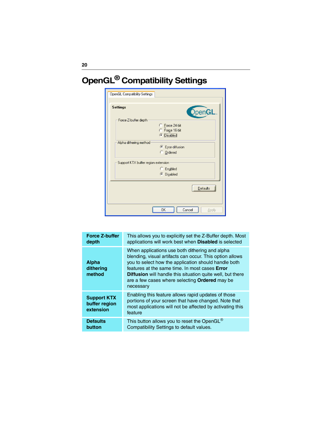 3D Connexion 137-40465-10 specifications OpenGL Compatibility Settings 