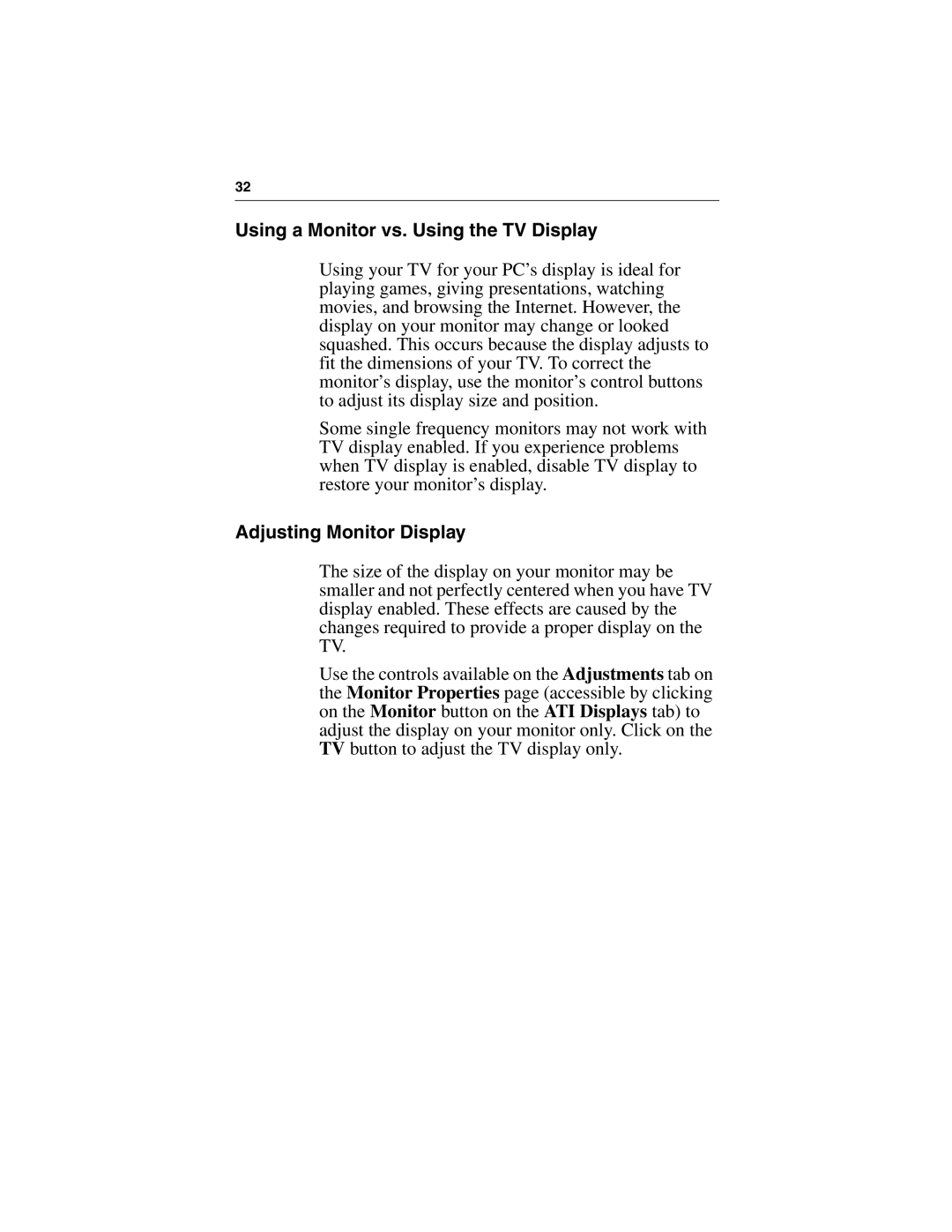 3D Connexion 137-40465-10 specifications Using a Monitor vs. Using the TV Display, Adjusting Monitor Display 