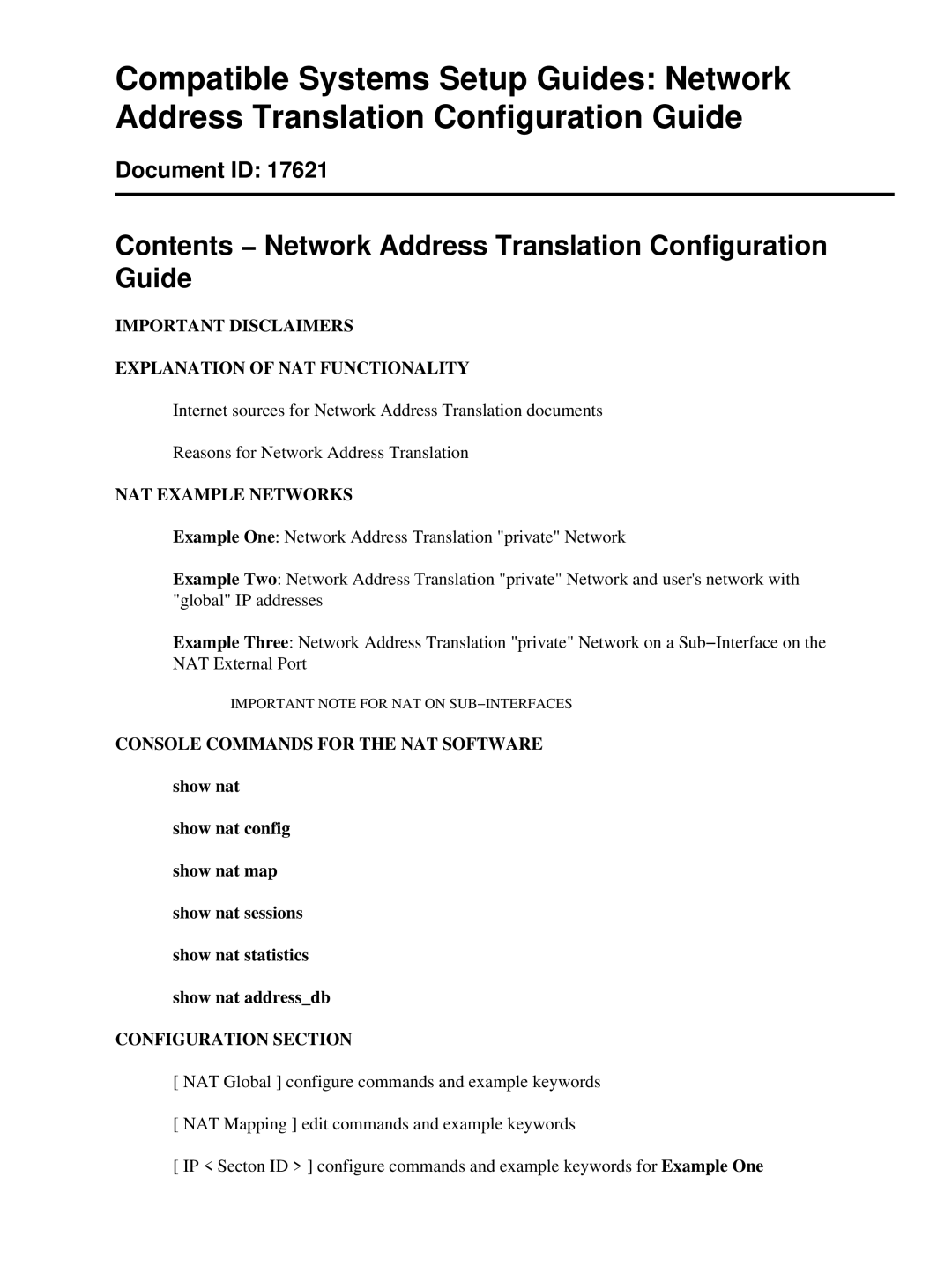 3D Connexion 17621 setup guide Contents − Network Address Translation Configuration Guide 