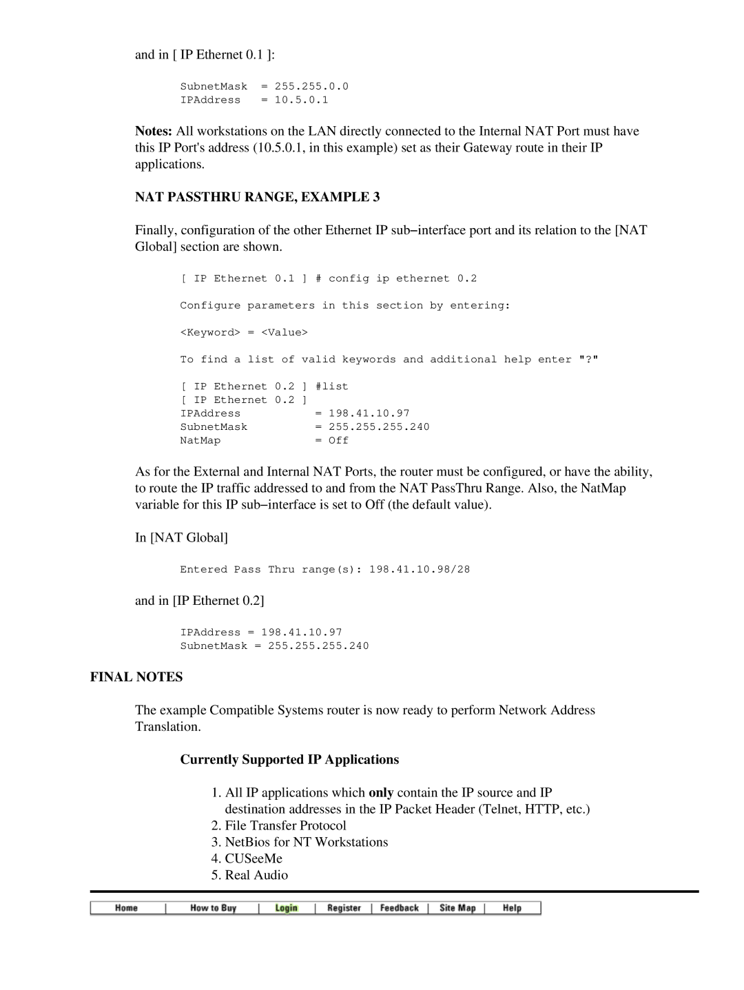 3D Connexion 17621 setup guide NAT Passthru RANGE, Example, Final Notes, Currently Supported IP Applications 