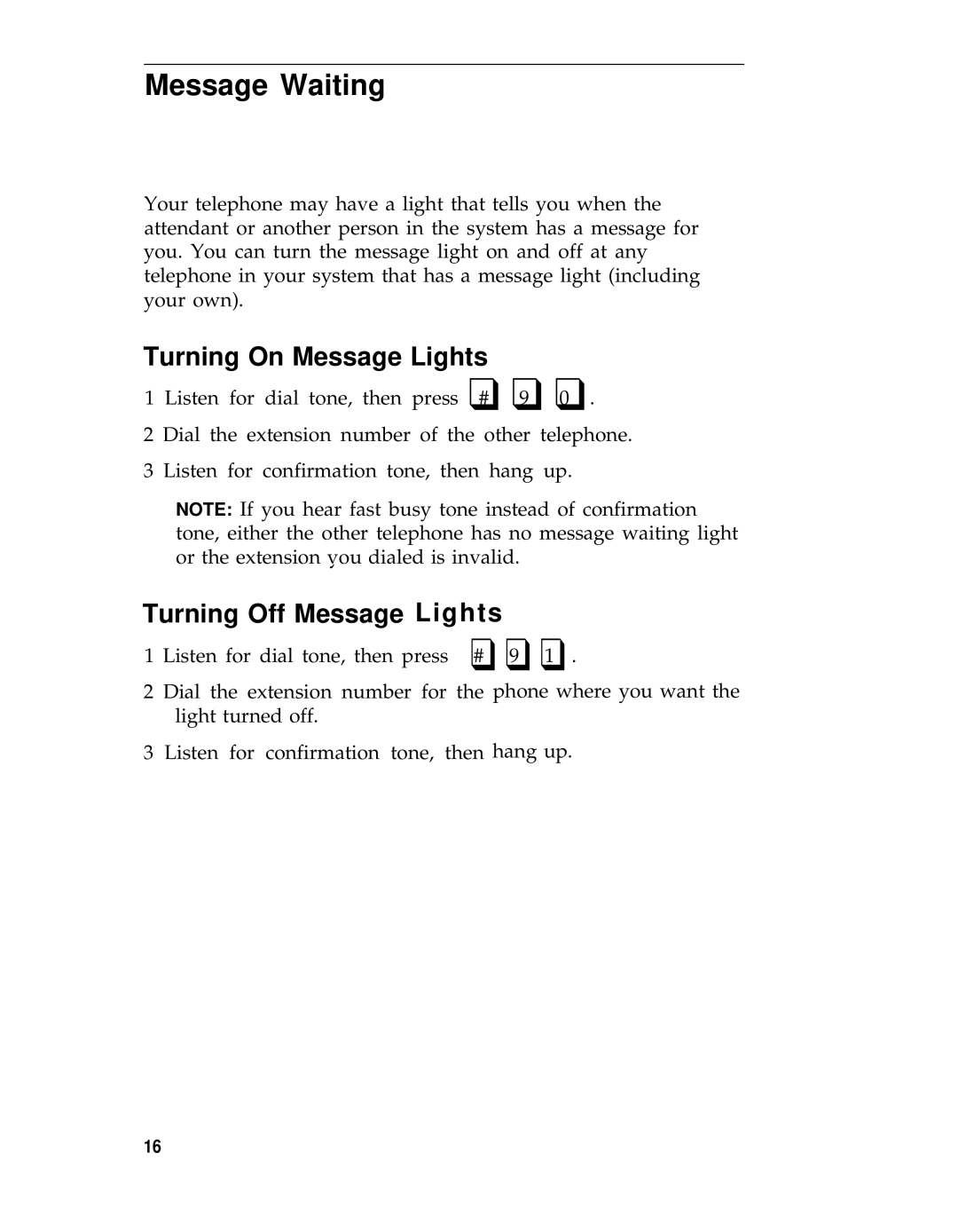 3D Connexion 555-540-702 manual Message Waiting, Turning On Message Lights, Turning Off Message Lights 