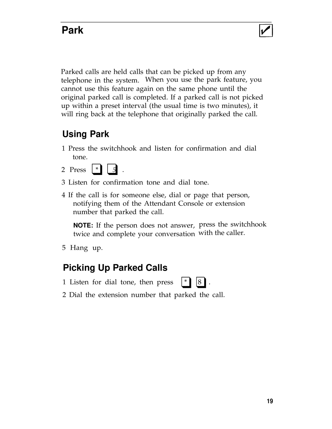 3D Connexion 555-540-702 manual Using Park, Picking Up Parked Calls 