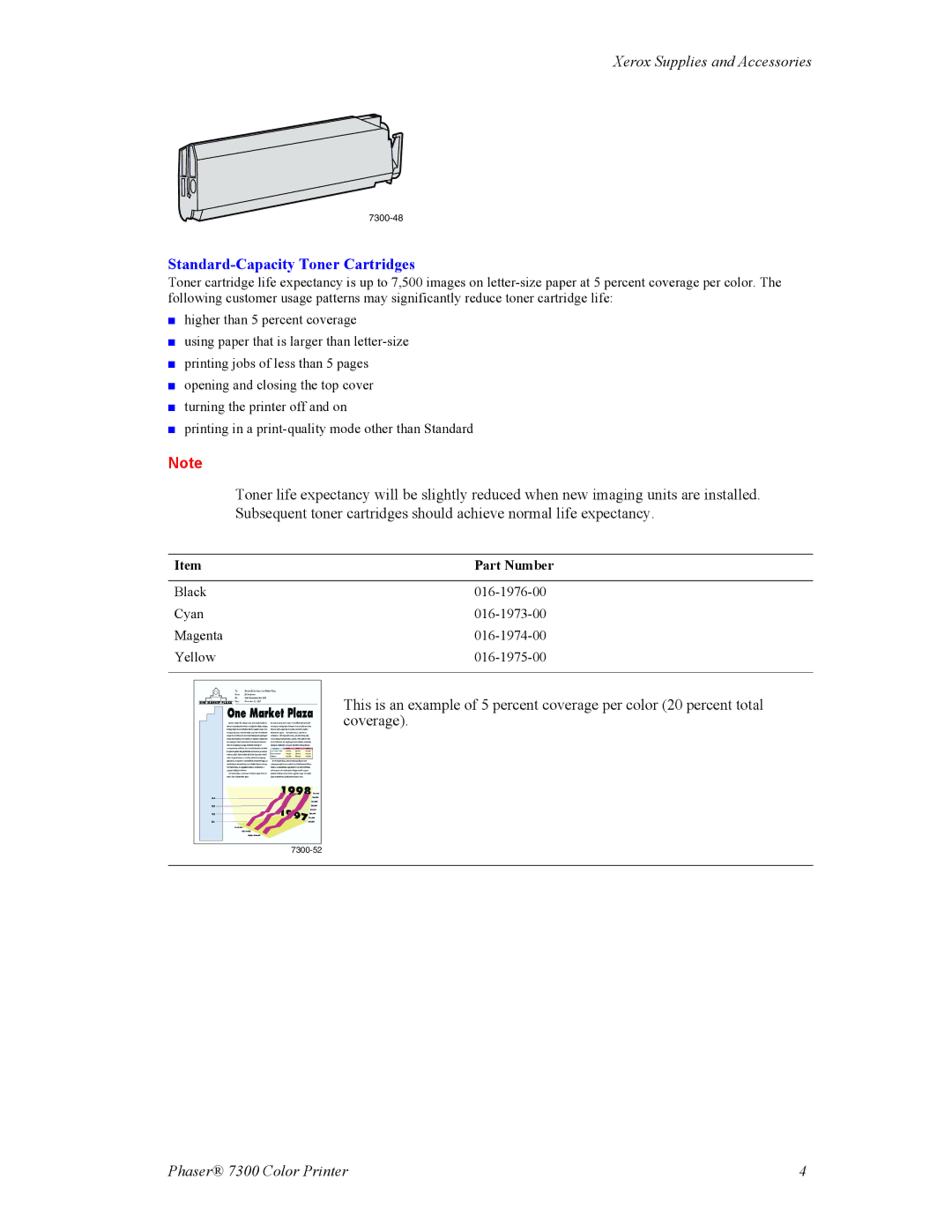 3D Connexion 7300 manual Standard-Capacity Toner Cartridges 