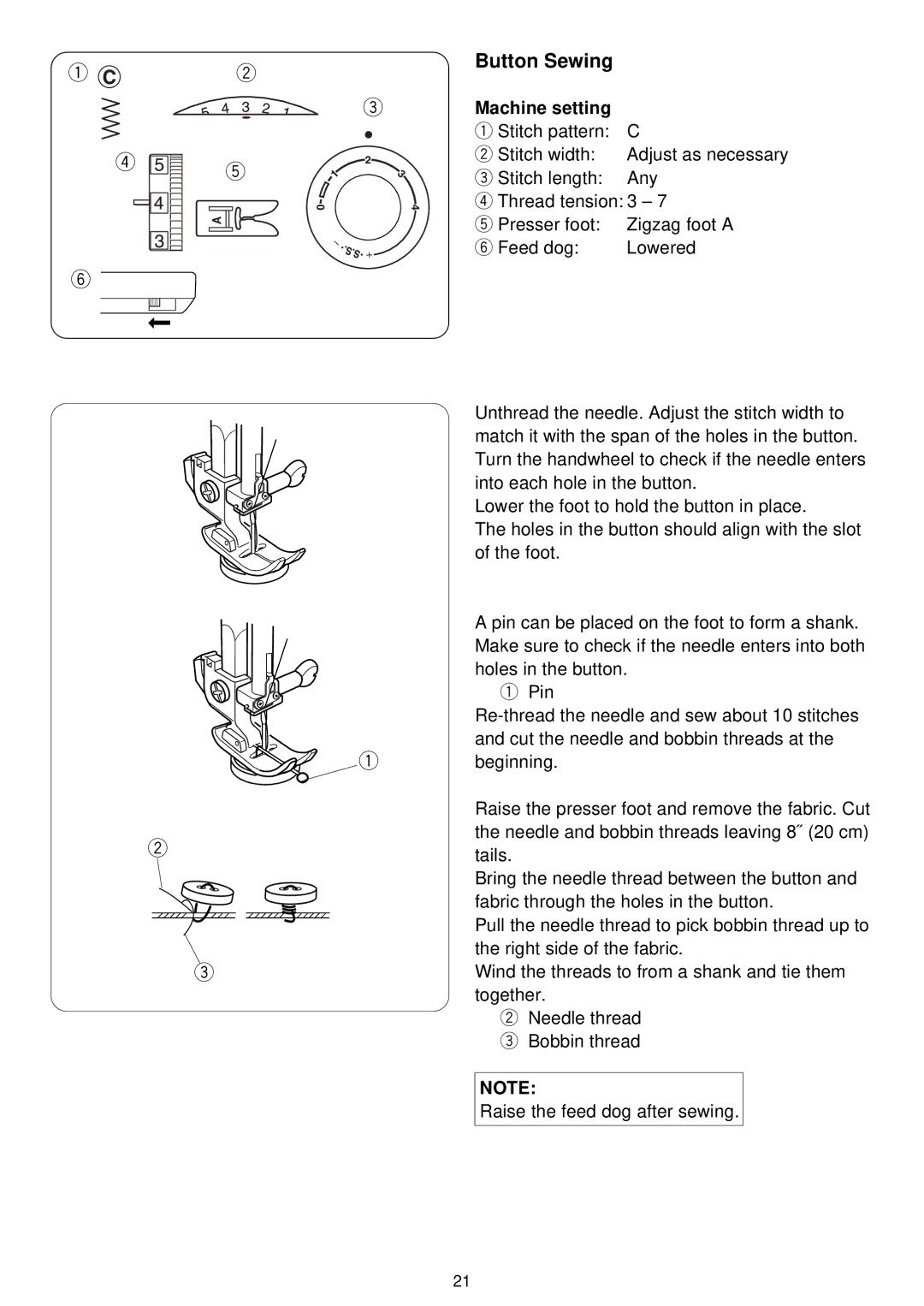 3D Connexion 7318 instruction manual Button Sewing 