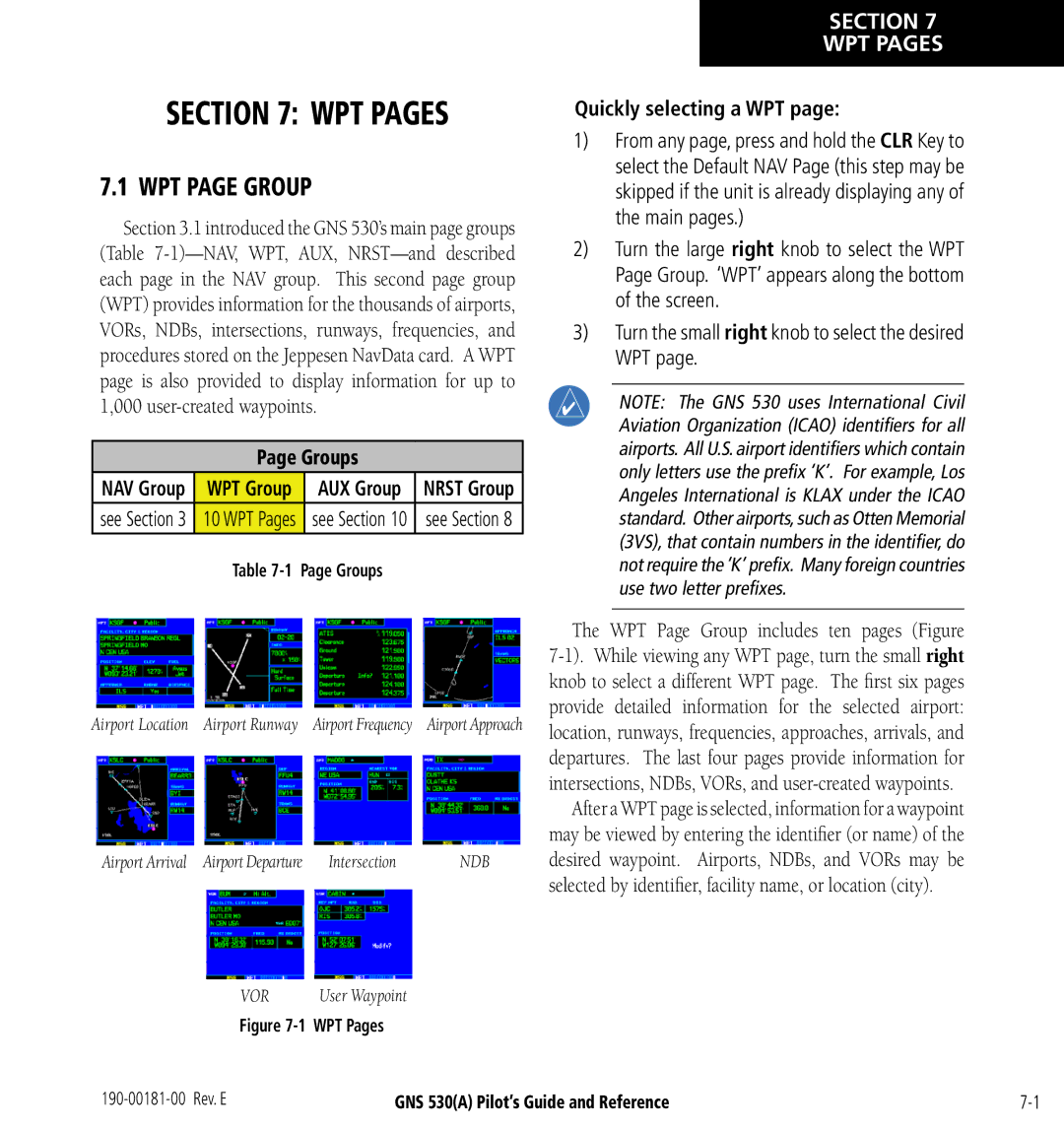 3D Connexion GNS 530(A) manual WPT page Group, Section WPT Pages, Quickly selecting a WPT 