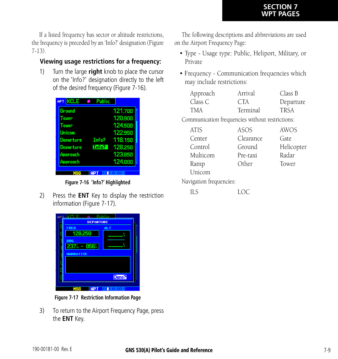 3D Connexion GNS 530(A) manual Atis Asos Awos, To return to the Airport Frequency Page, press the ENT Key 